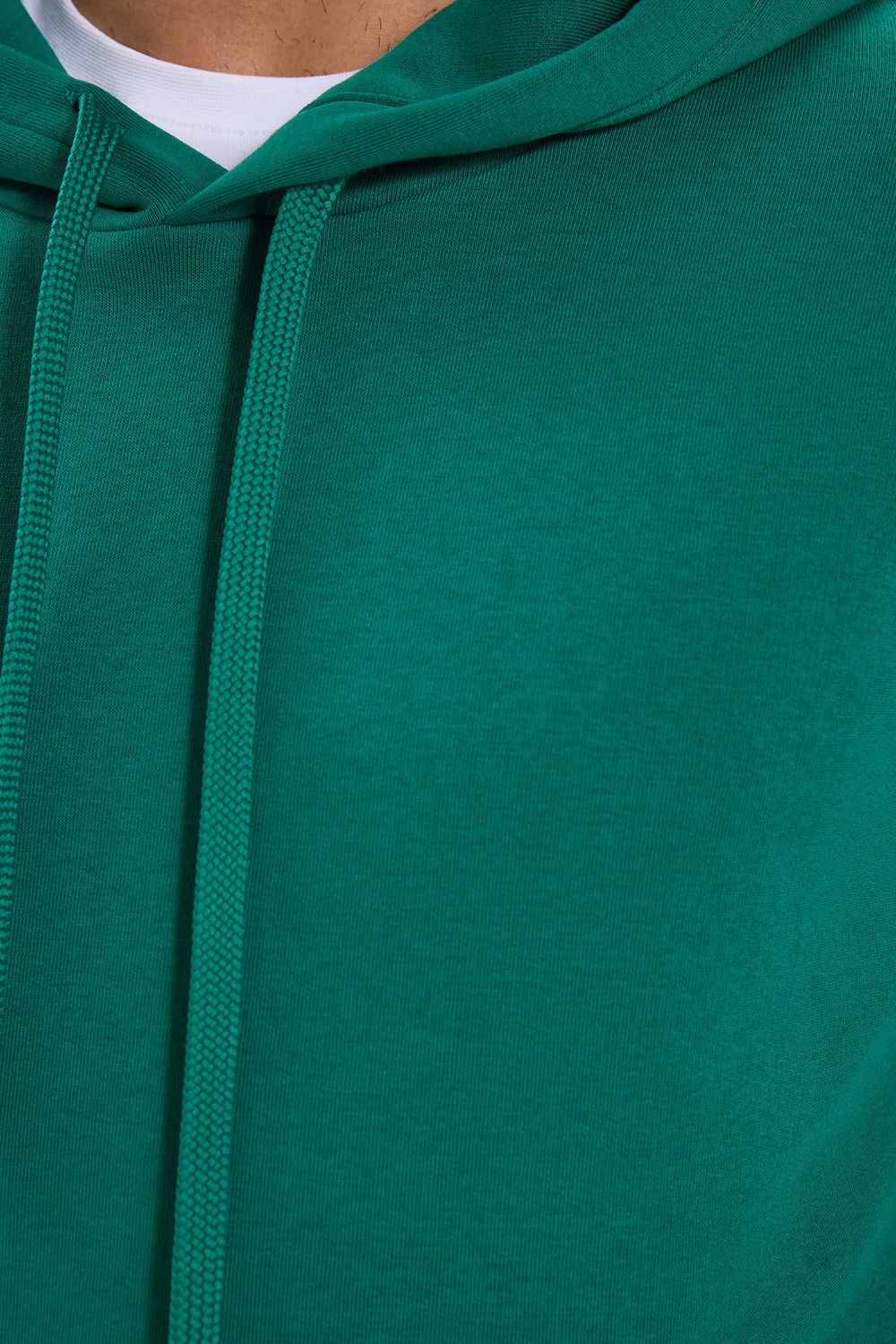 Unisex Oversize Geniş Kesim Pamuklu Yumuşak Dokulu İçi Polarlı Basic Yeşil Kapüşonlu Sweatshirt