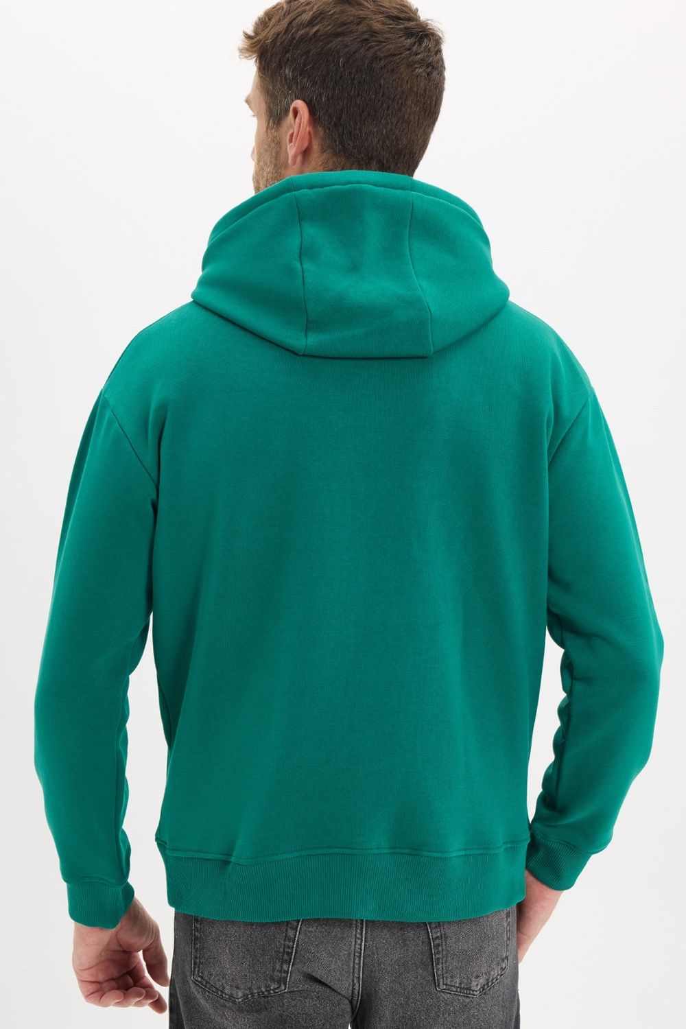 Unisex Oversize Geniş Kesim Pamuklu Yumuşak Dokulu İçi Polarlı Basic Yeşil Kapüşonlu Sweatshirt