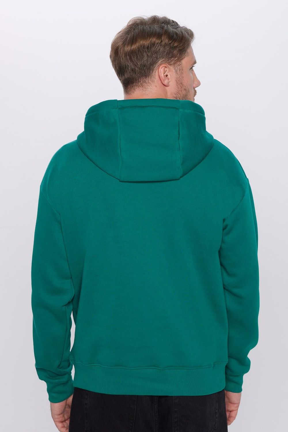 Unisex Oversize Geniş Kesim Pamuklu Yumuşak Dokulu İçi Polarlı Basic Yeşil Kapüşonlu Sweatshirt