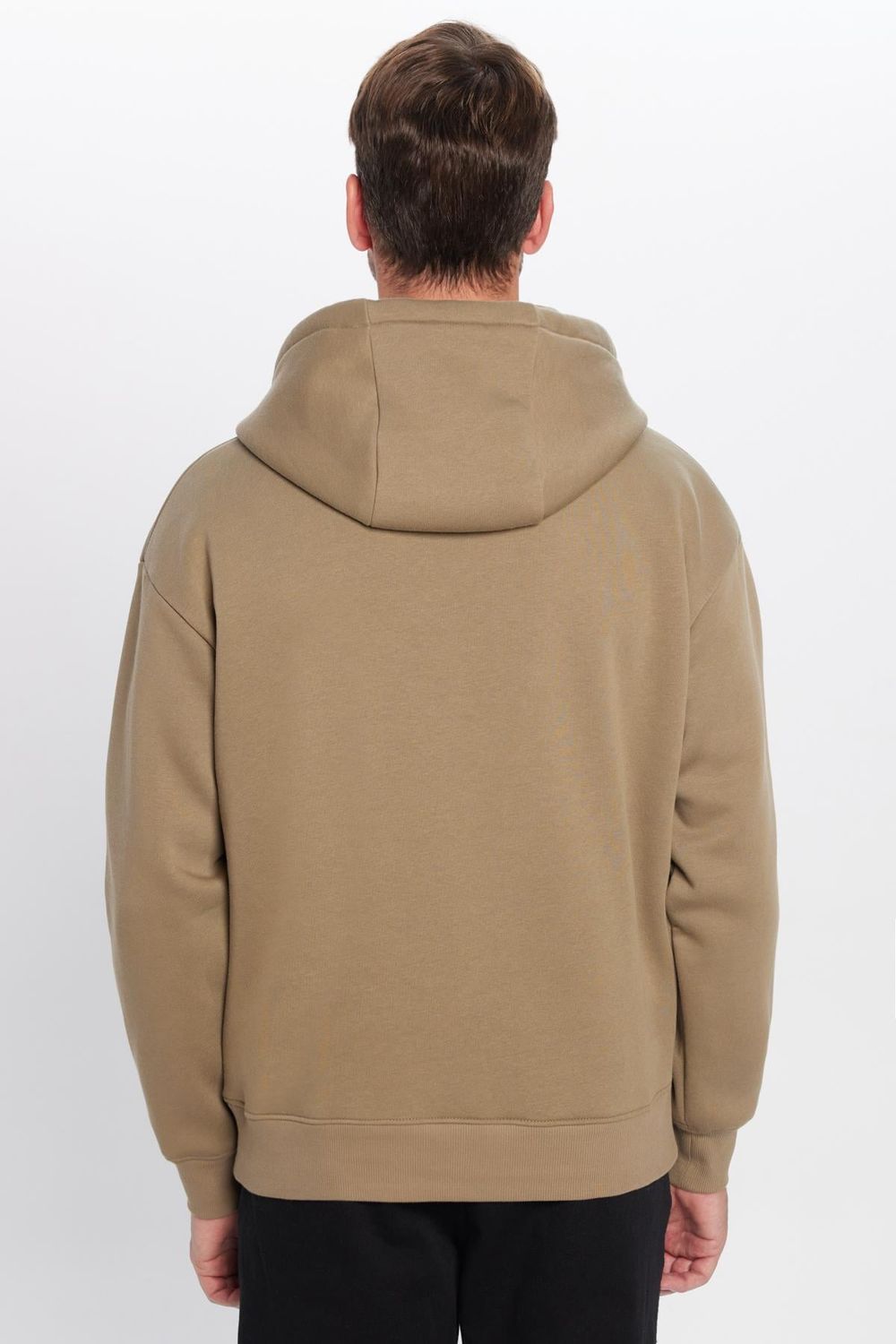 Unisex Oversize Geniş Kesim Pamuklu Yumuşak Dokulu İçi Polarlı Basic Haki Kapüşonlu Sweatshirt