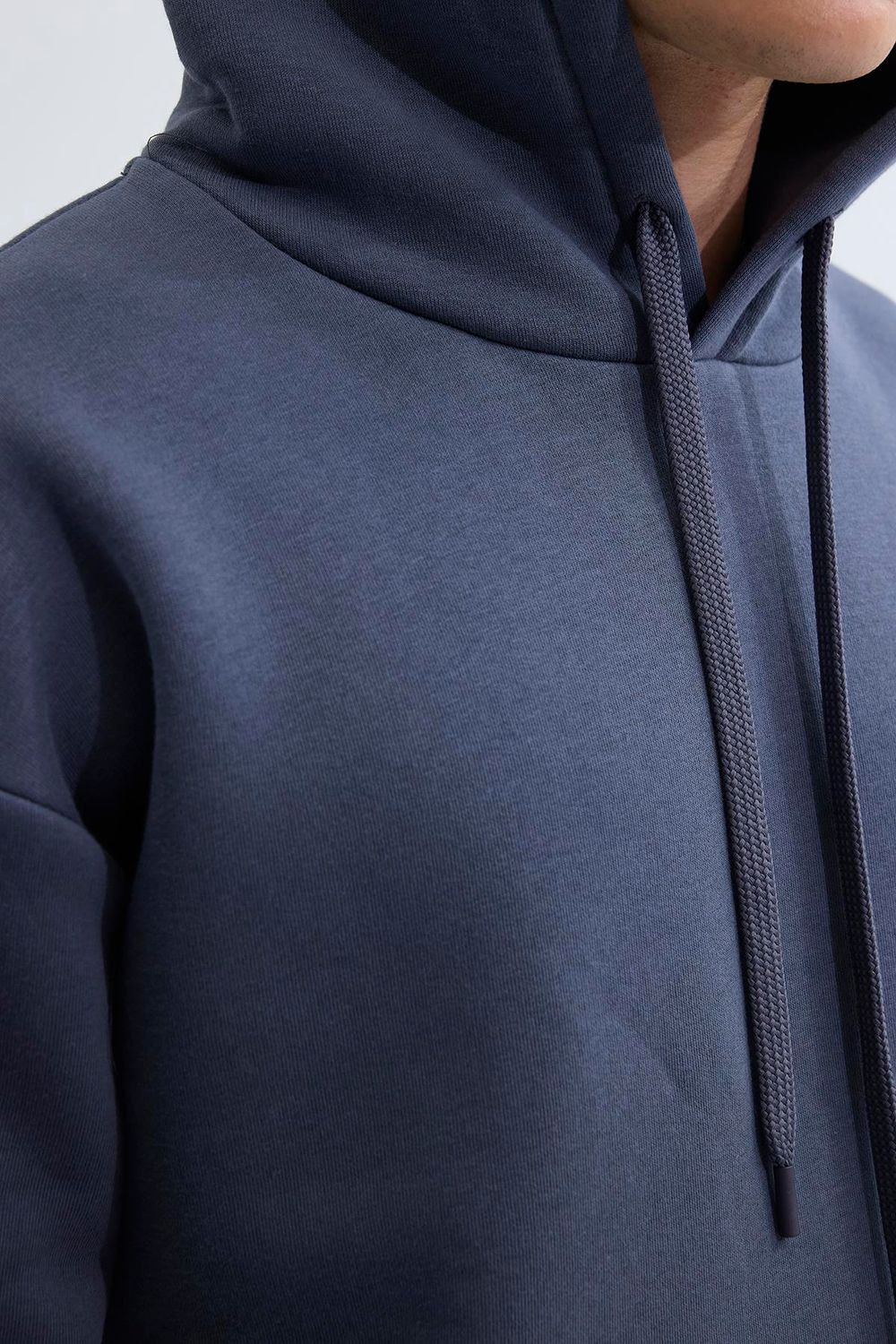 Unisex Oversize Geniş Kesim Pamuklu Yumuşak Dokulu İçi Polarlı Basic Gri Kapüşonlu Sweatshirt