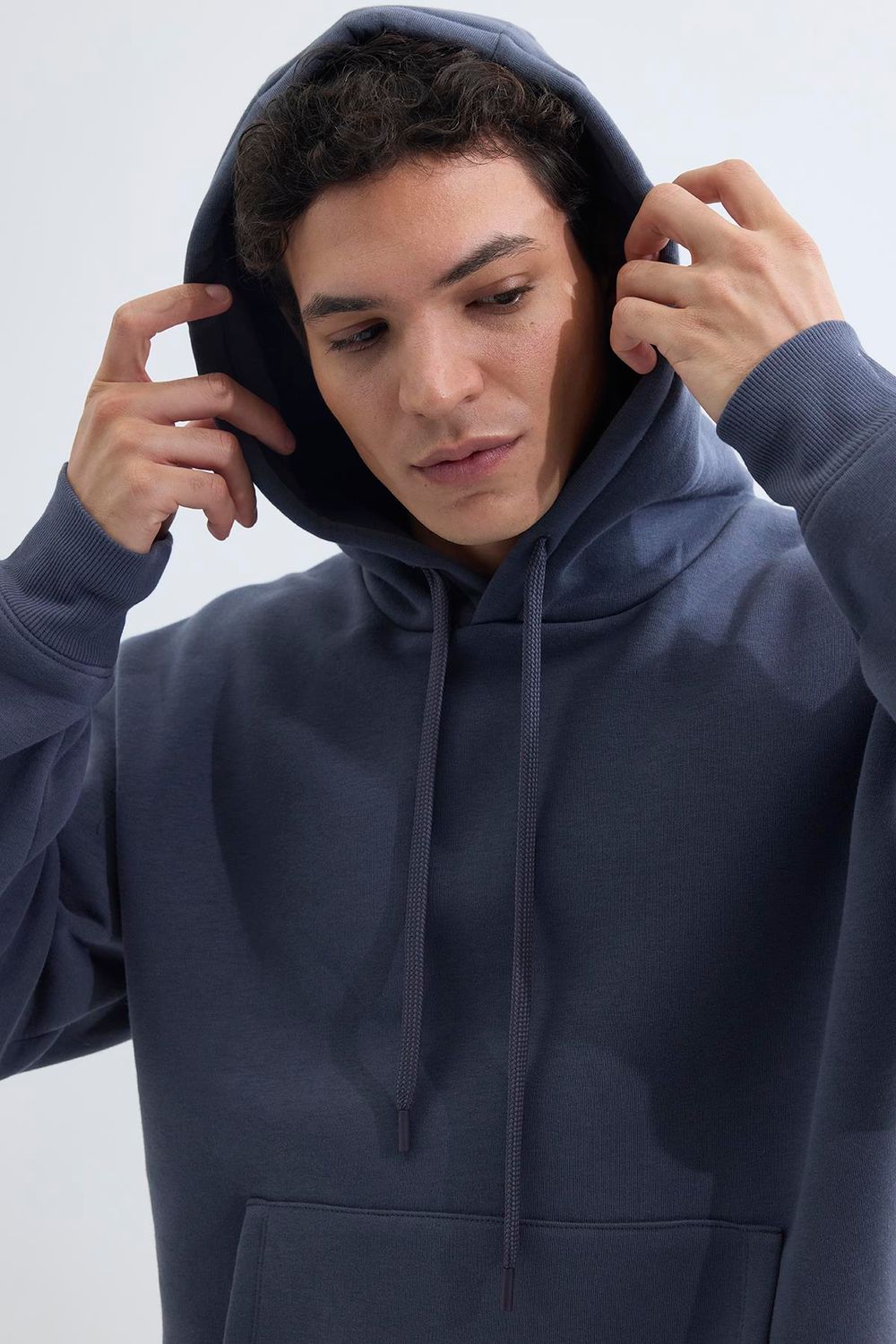 Unisex Oversize Geniş Kesim Pamuklu Yumuşak Dokulu İçi Polarlı Basic Gri Kapüşonlu Sweatshirt
