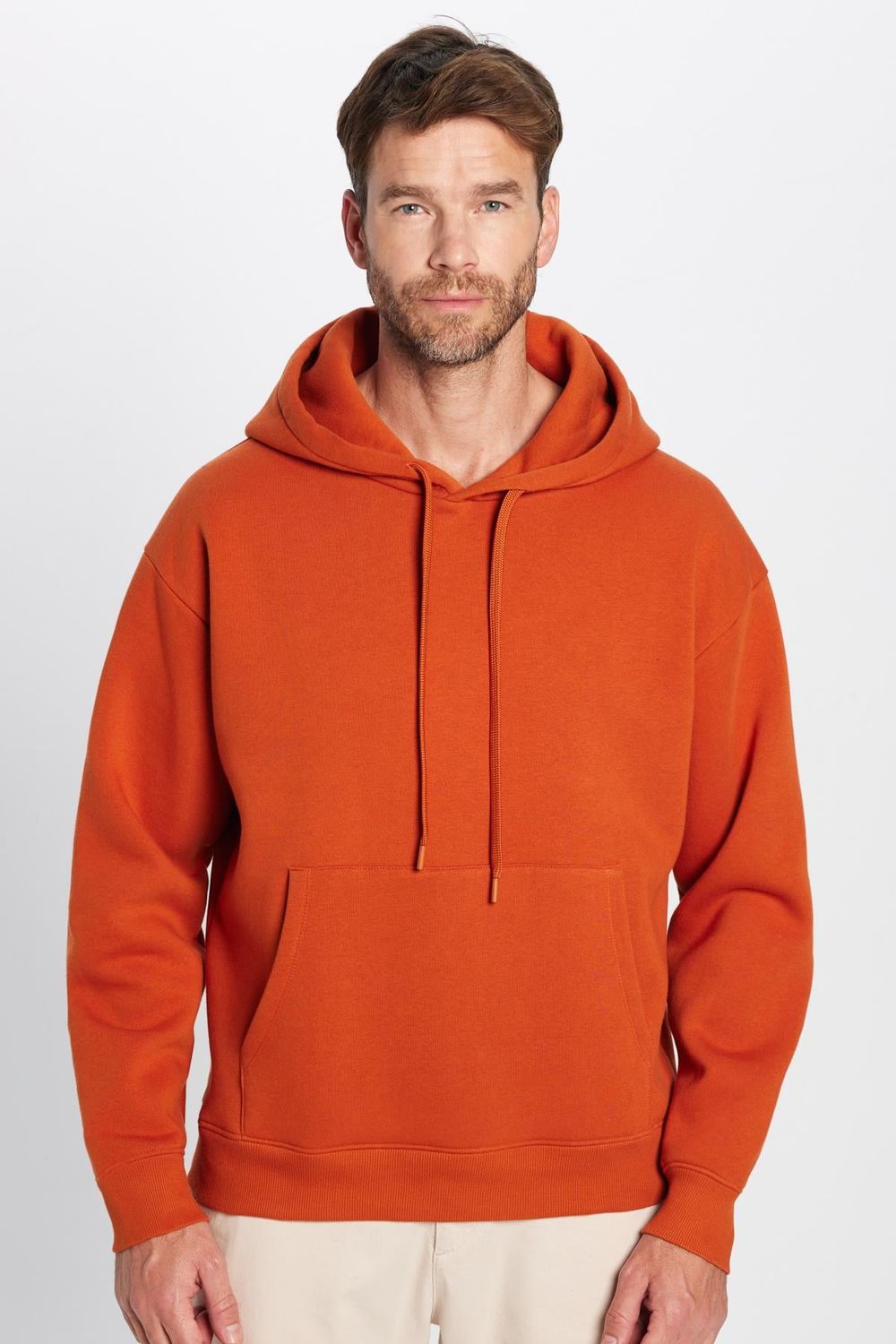 Unisex Oversize Geniş Kesim Pamuklu Yumuşak Dokulu Basic Kiremit Renk Kapüşonlu Sweatshirt