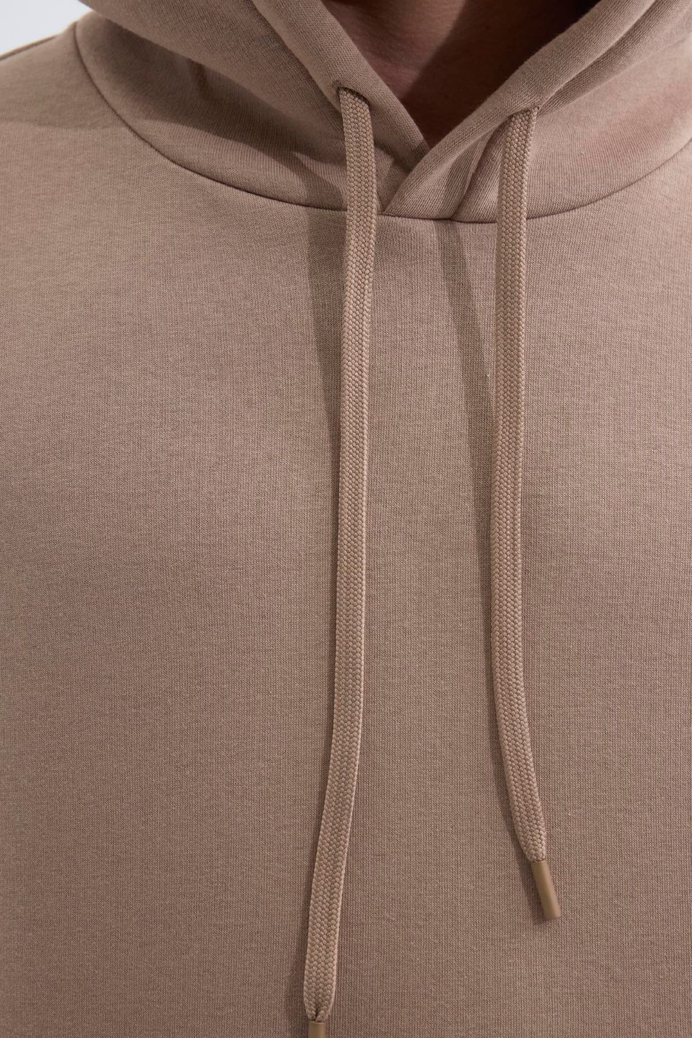 Unisex Oversize Geniş Kesim Pamuklu Yumuşak Dokulu İçi Polarlı Basic Vizon Renk Kapüşonlu Sweatshirt