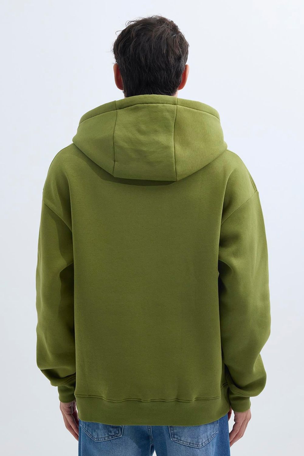 Unisex Oversize Geniş Kesim Pamuklu Yumuşak Dokulu İçi Polarlı Basic Yeşil Renk Kapüşonlu Sweatshirt