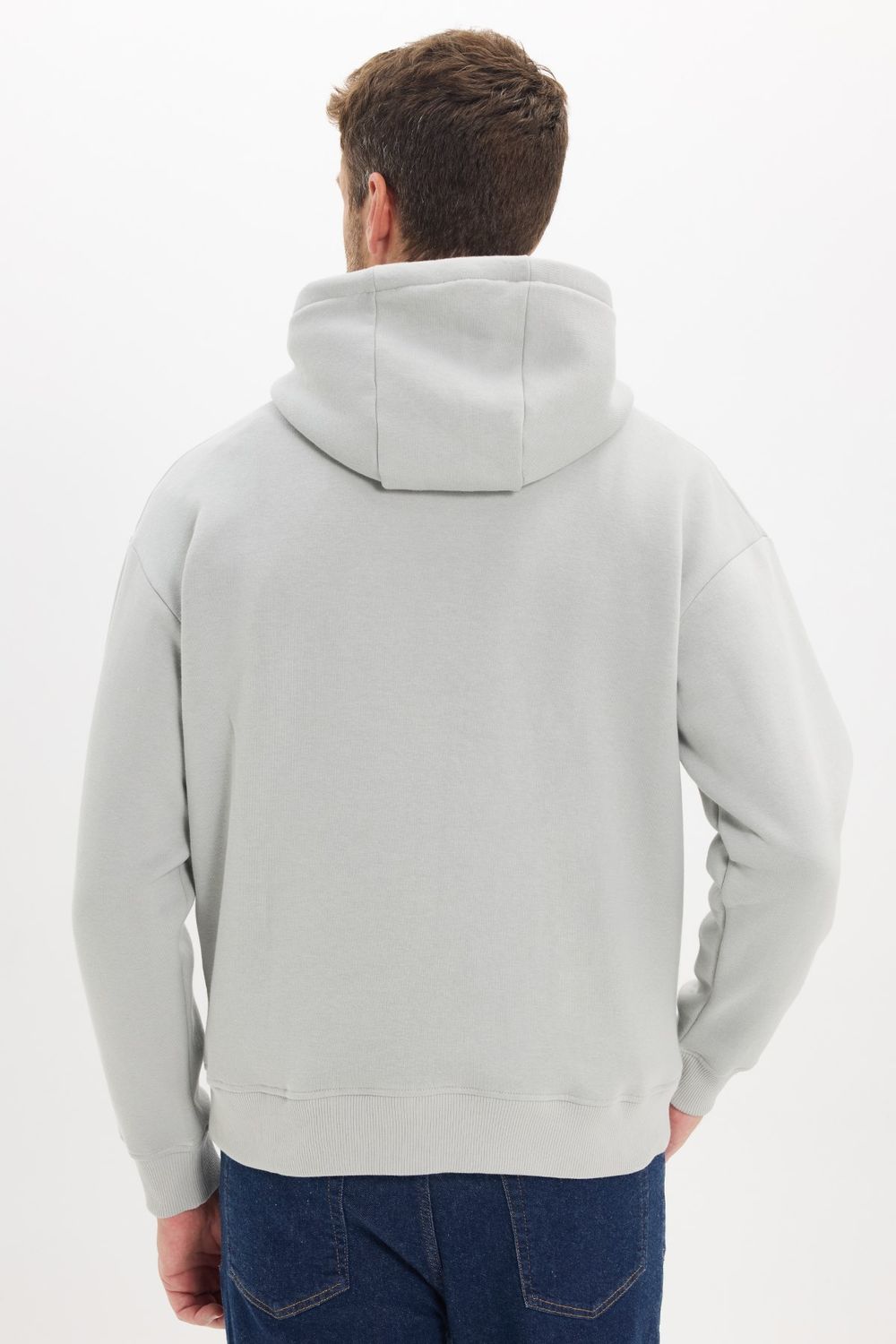 Unisex Oversize Geniş Kesim Pamuklu Yumuşak Dokulu İçi Polarlı Basic Taş Renk Kapüşonlu Sweatshirt