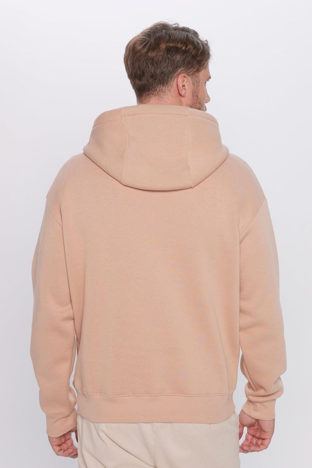 Unisex Oversize Geniş Kesim Pamuklu Yumuşak Dokulu İçi Polarlı Basic Vizon Renk Kapüşonlu Sweatshirt