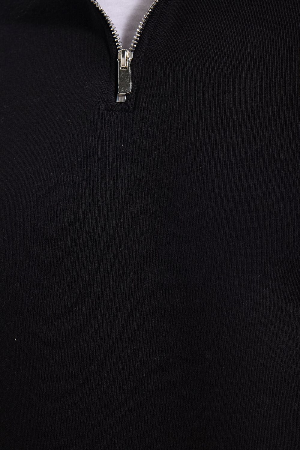 Unisex Relax Fit Rahat Kesim Pamuklu İçi Polarlı Yarım Fermuarlı Siyah Dik Yaka Sweatshirt