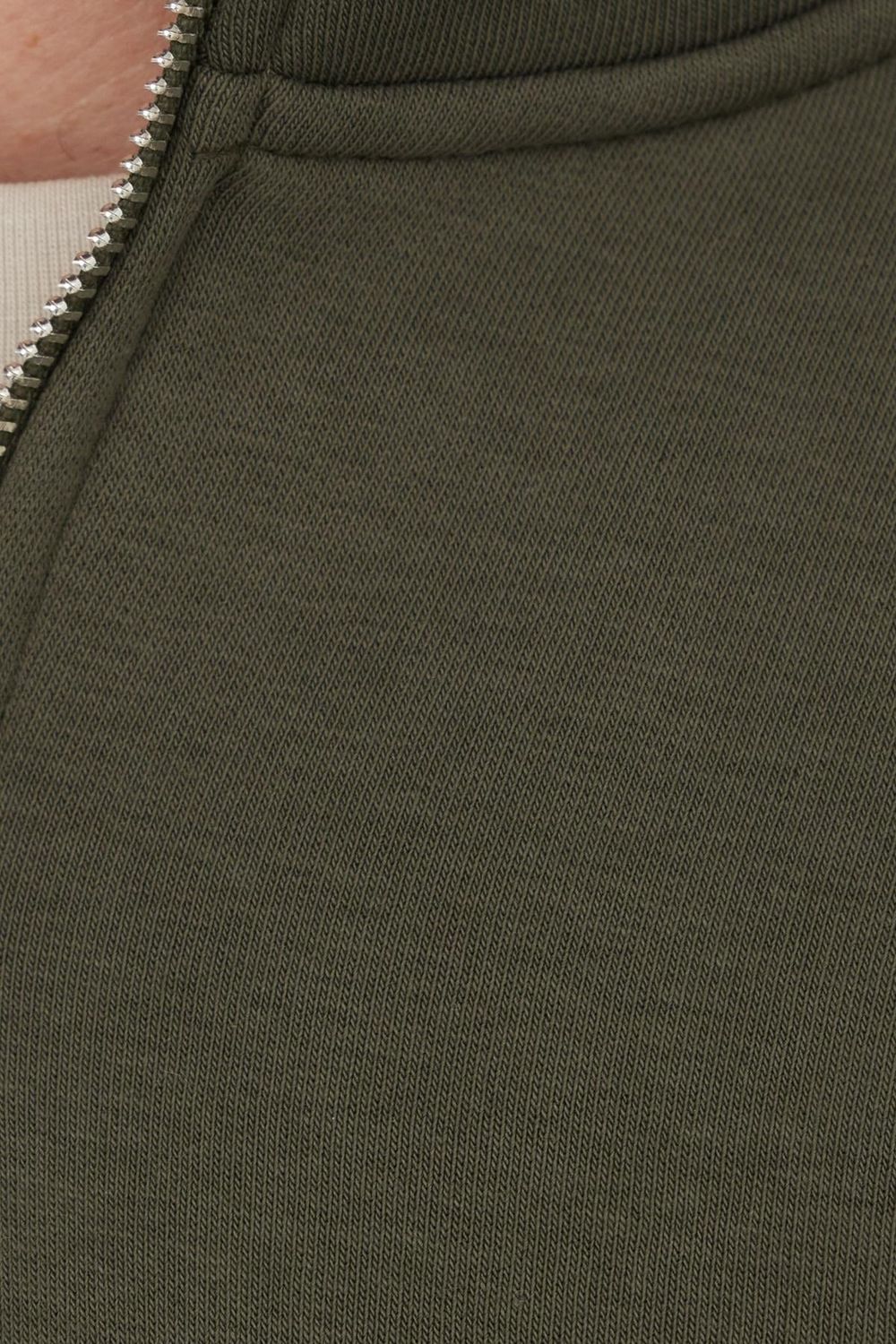 Unisex Relax Fit Rahat Kesim Pamuklu İçi Polarlı Yarım Fermuarlı Haki Dik Yaka Sweatshirt