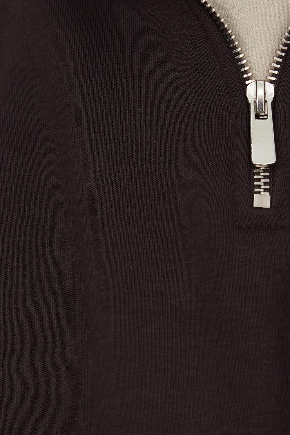 Unisex Relax Fit Rahat Kesim Pamuklu İçi Polarlı Yarım Fermuarlı Kahverengi Dik Yaka Sweatshirt