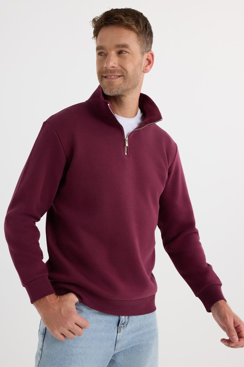 Pamuklu Dik Yaka Fermuarlı Unisex Sweatshirt