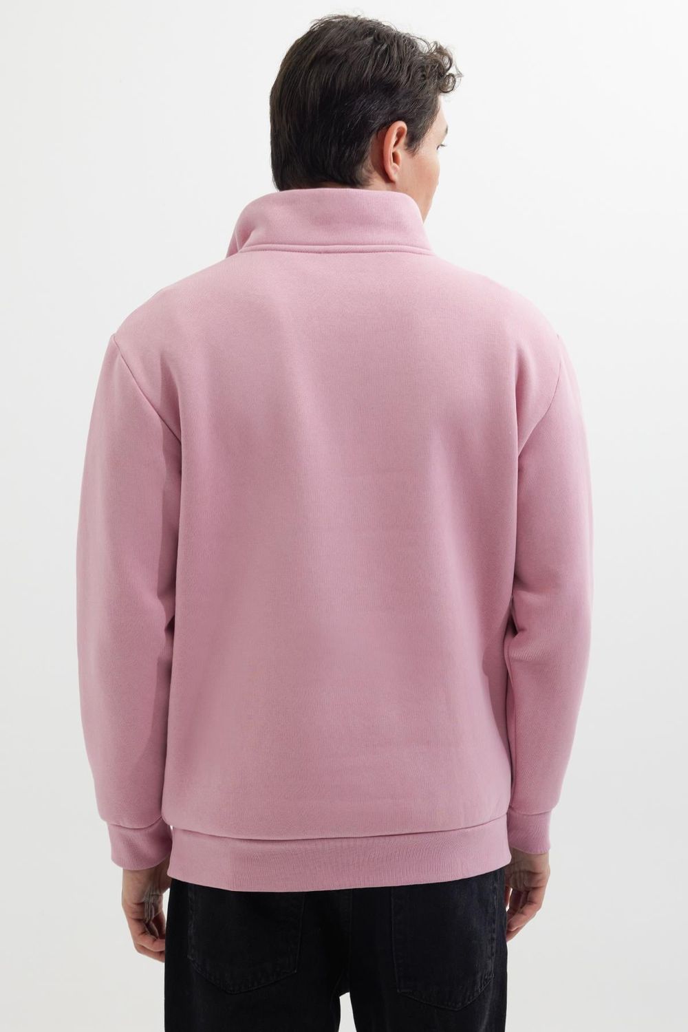 Unisex Relax Fit Rahat Kesim Pamuklu İçi Polarlı Yarım Fermuarlı Lila Dik Yaka Sweatshirt