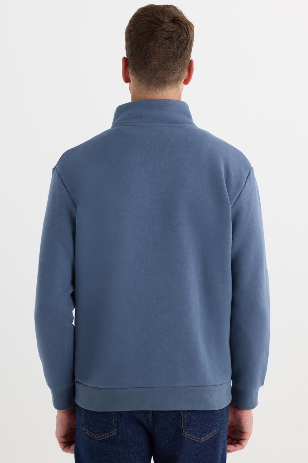 Pamuklu Dik Yaka Fermuarlı Unisex Sweatshirt