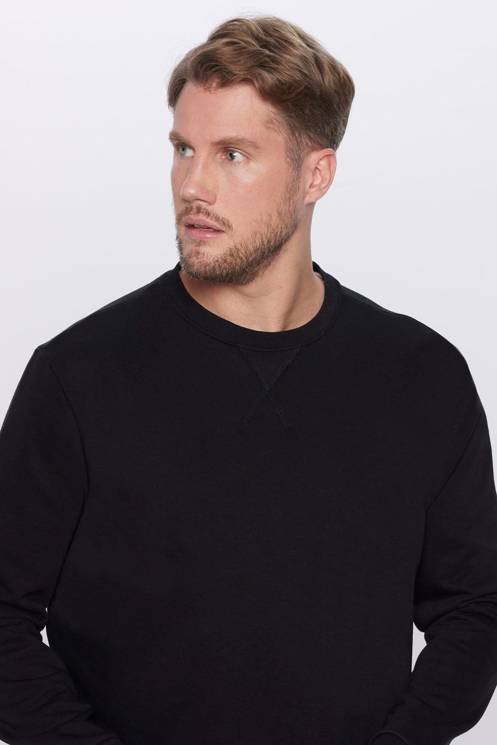 Unisex Relax Fit Rahat Kesim Pamuklu Basic Siyah Bisiklet Yaka Sweatshirt