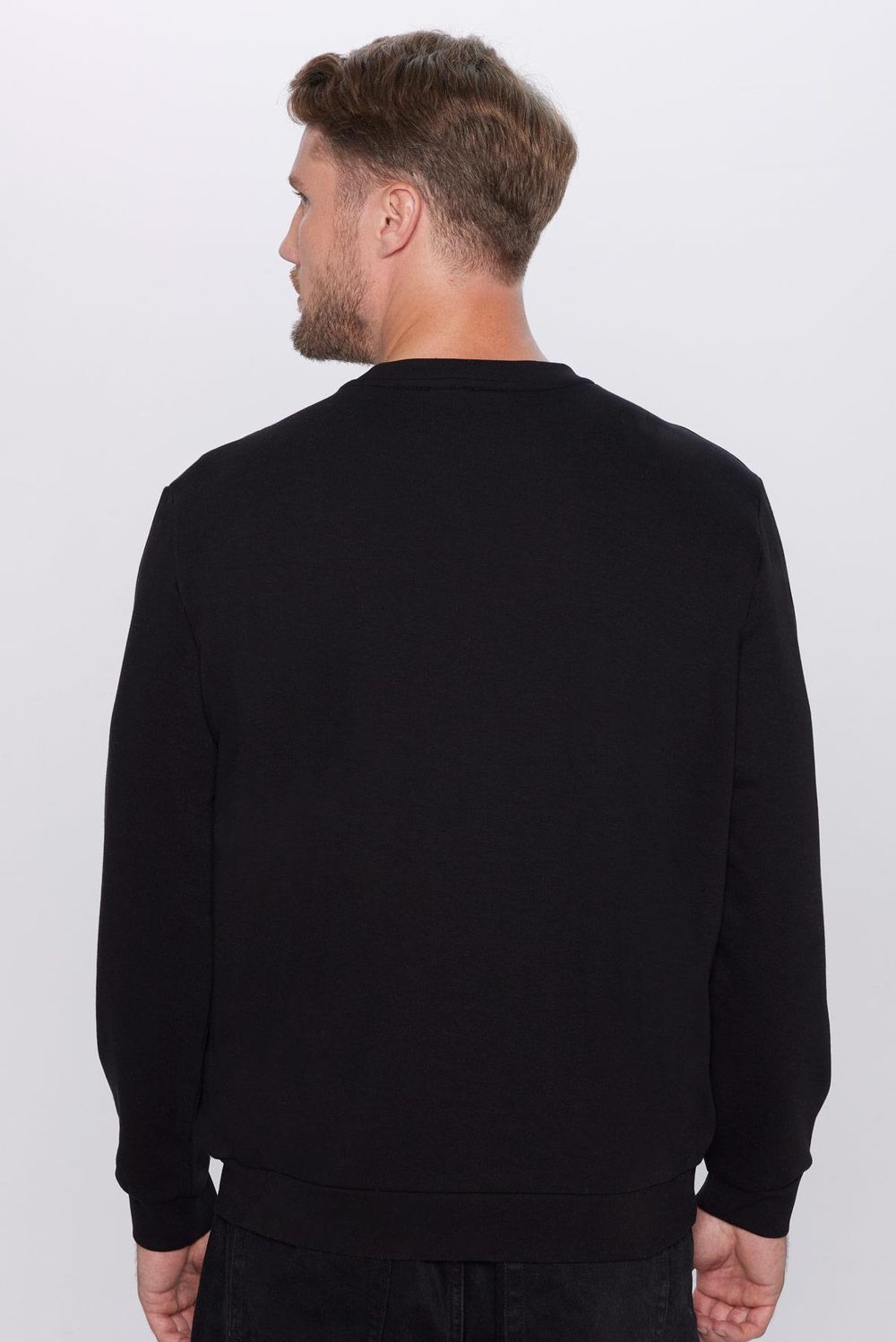 Unisex Relax Fit Rahat Kesim Pamuklu Basic Siyah Bisiklet Yaka Sweatshirt