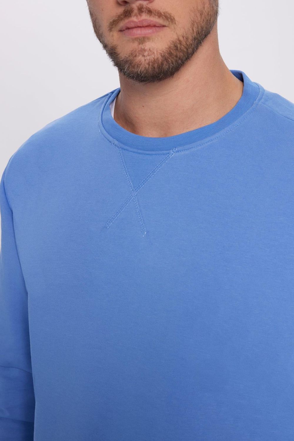 Unisex Relax Fit Rahat Kesim Pamuklu Basic İndigo Renk Bisiklet Yaka Sweatshirt