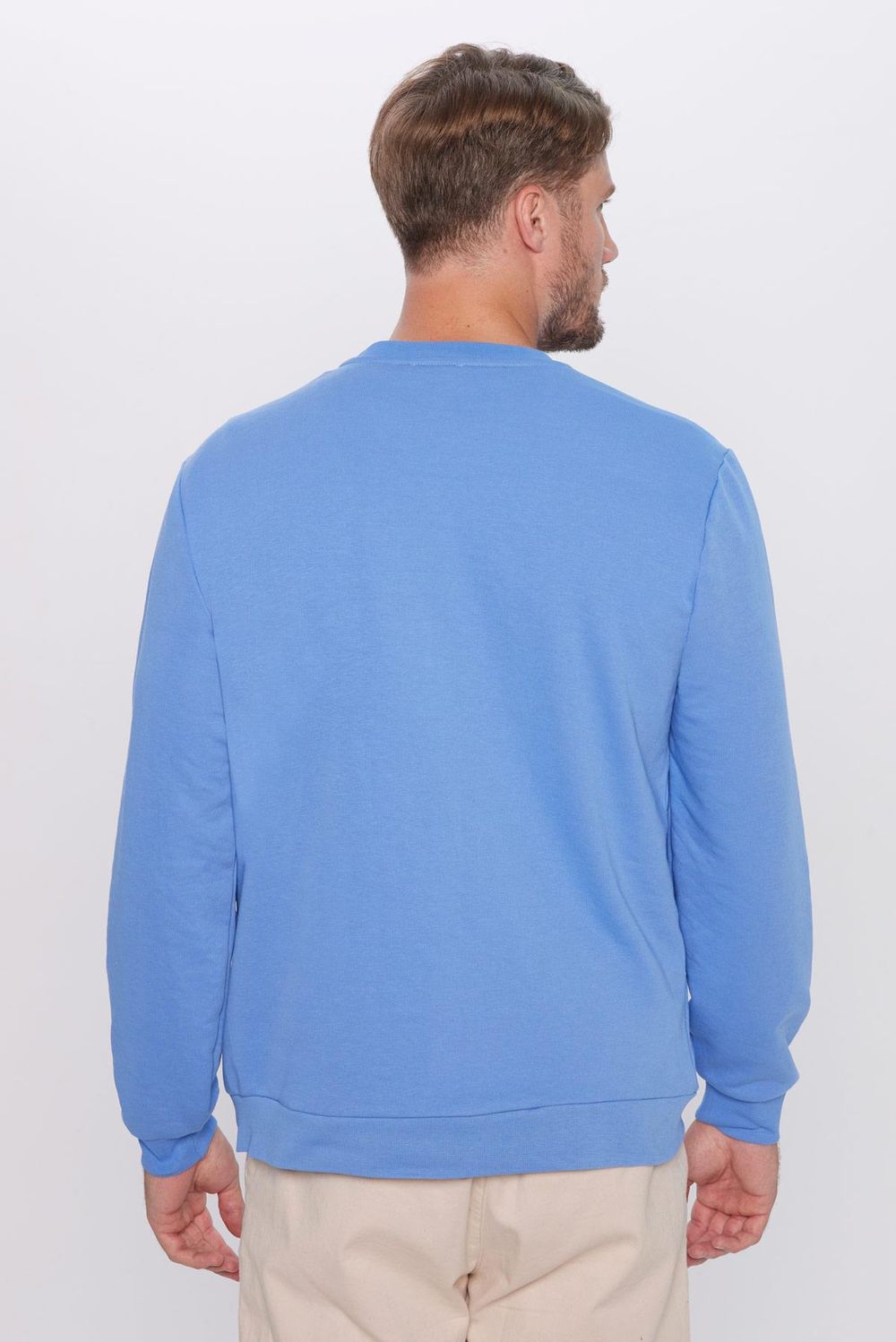 Unisex Relax Fit Rahat Kesim Pamuklu Basic İndigo Renk Bisiklet Yaka Sweatshirt