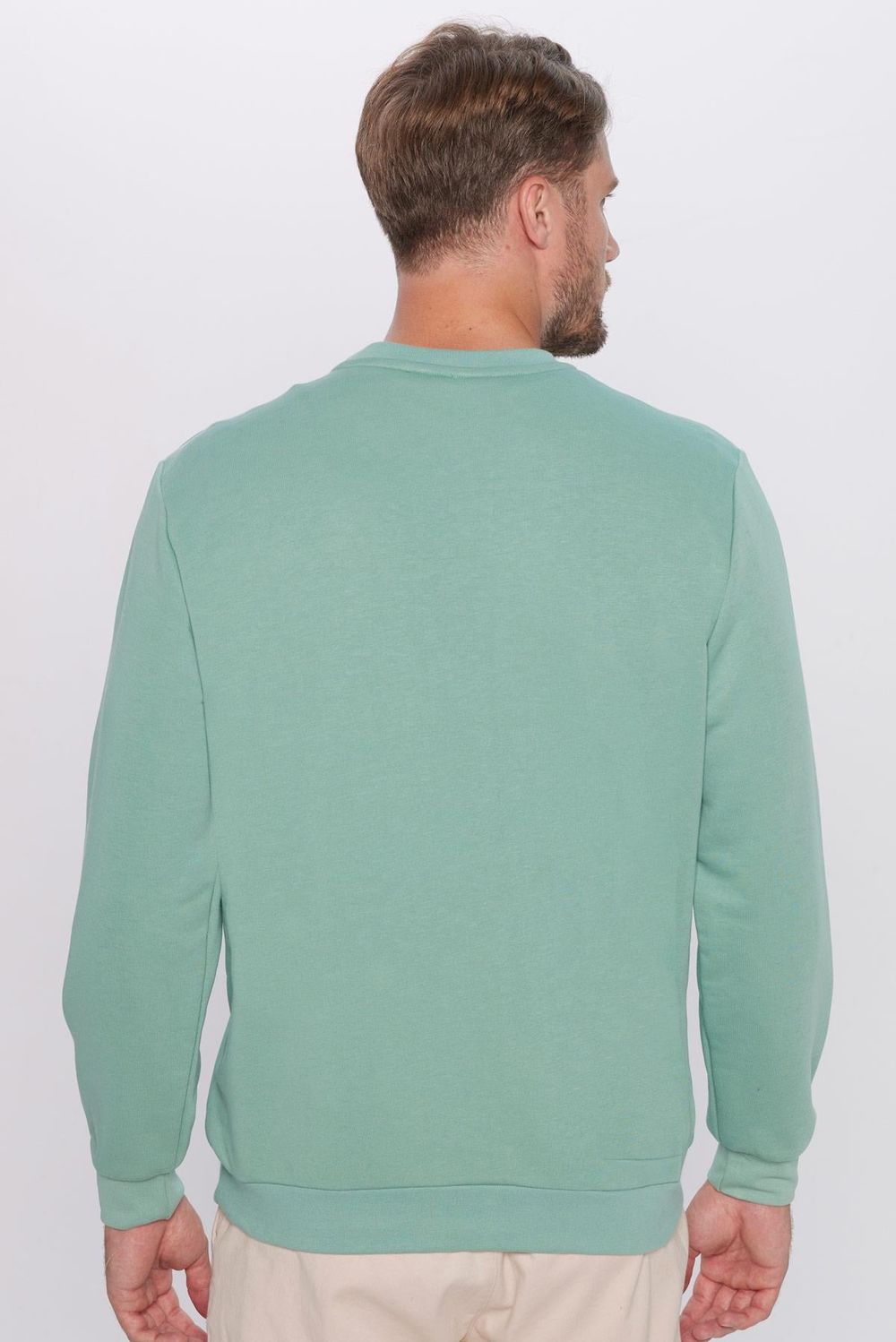 Unisex Relax Fit Rahat Kesim Pamuklu Basic Yeşil Bisiklet Yaka Sweatshirt