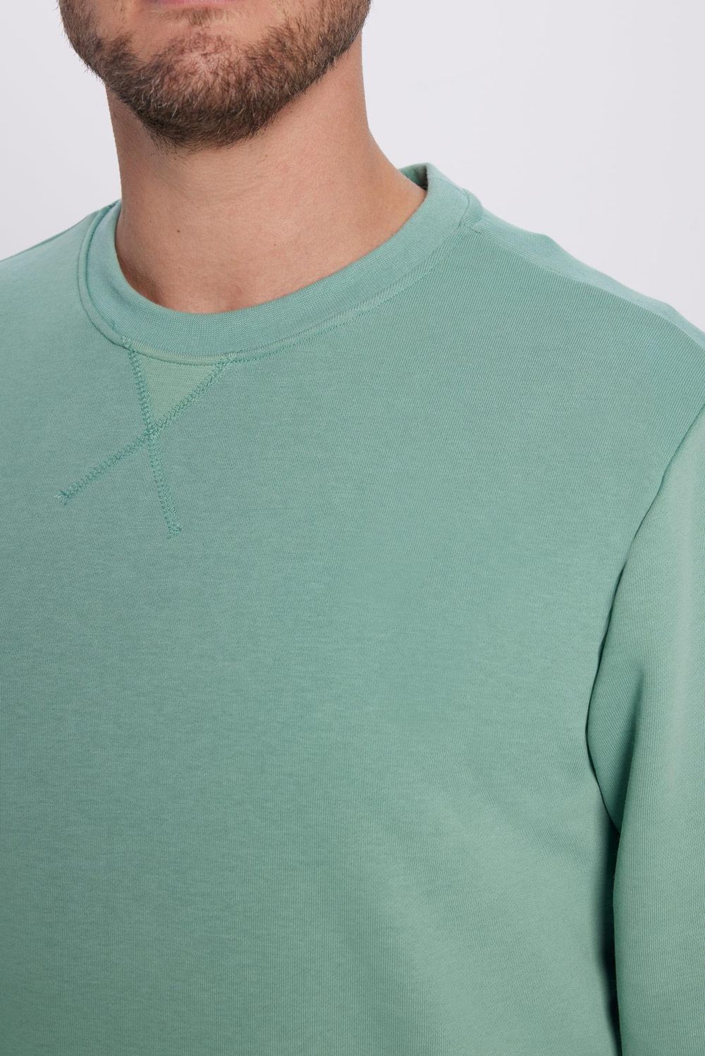 Unisex Relax Fit Rahat Kesim Pamuklu Basic Yeşil Bisiklet Yaka Sweatshirt