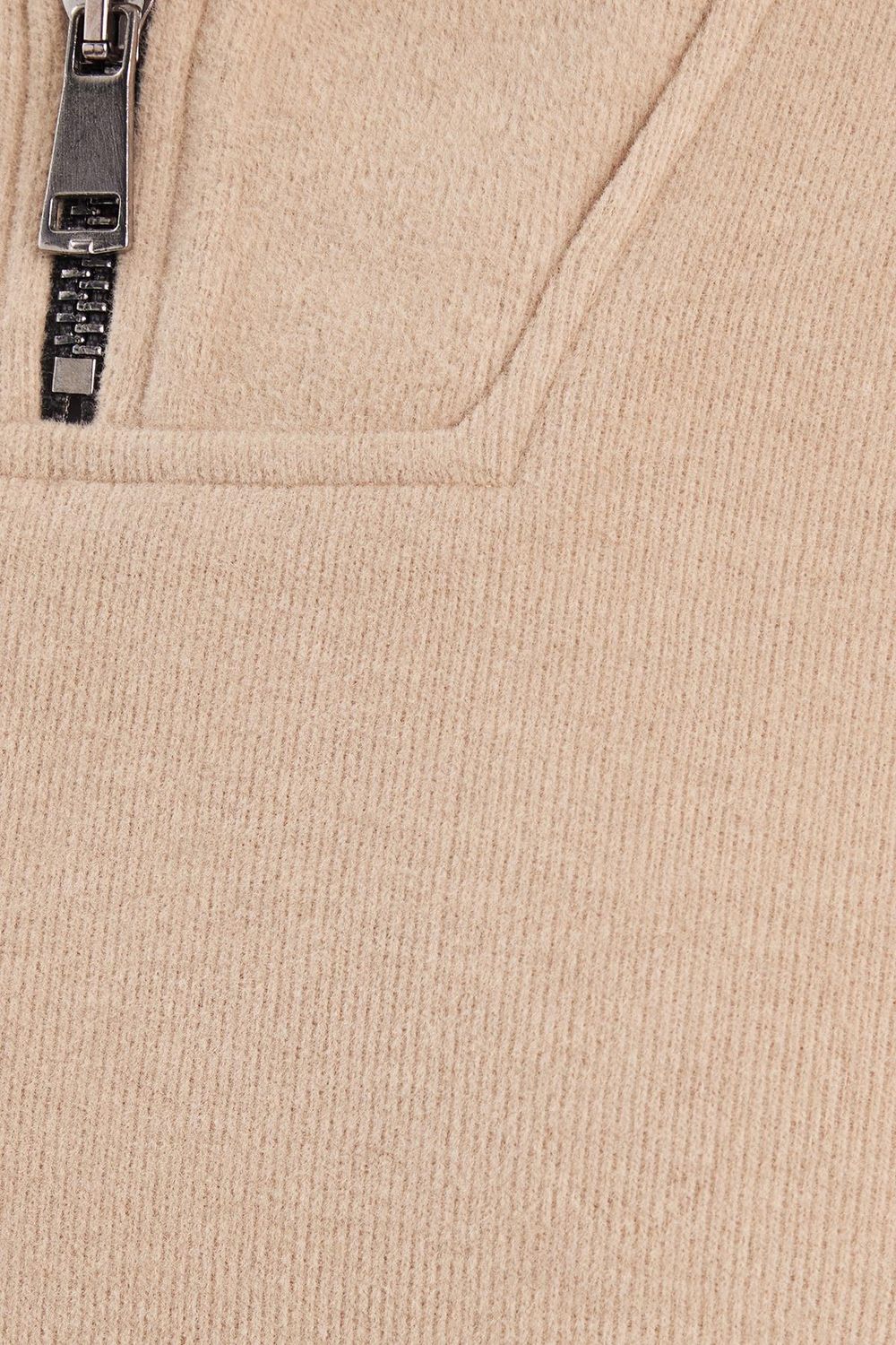 Unisex Relax Fit Rahat Kesim Fitilli Desenli Pamuklu Yarım Fermuarlı Bej Dik Yaka Sweatshirt