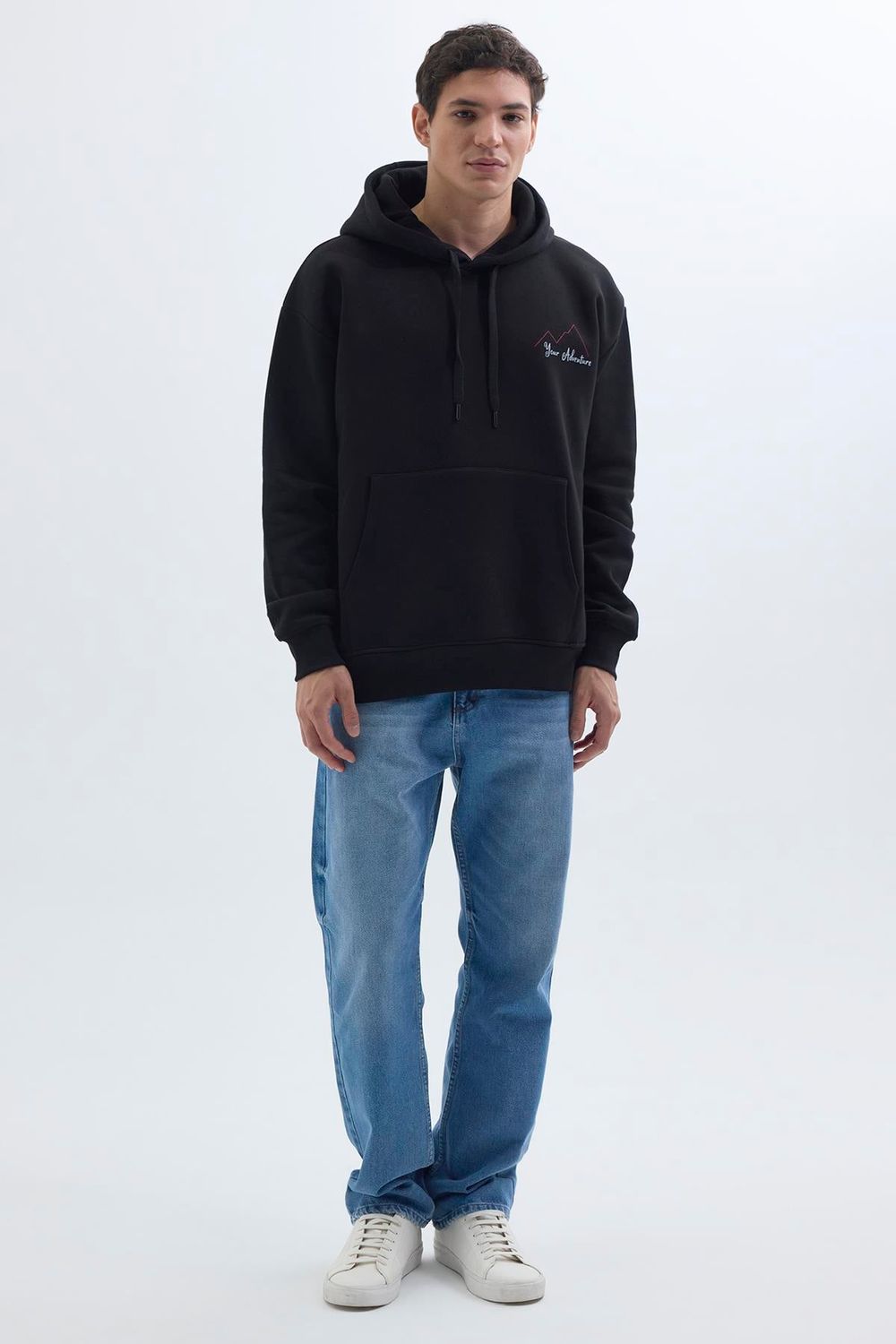 Unisex Oversize Geniş Kesim Pamuklu Yumuşak Dokulu İçi Polarlı Baskılı Siyah Kapüşonlu Sweatshirt