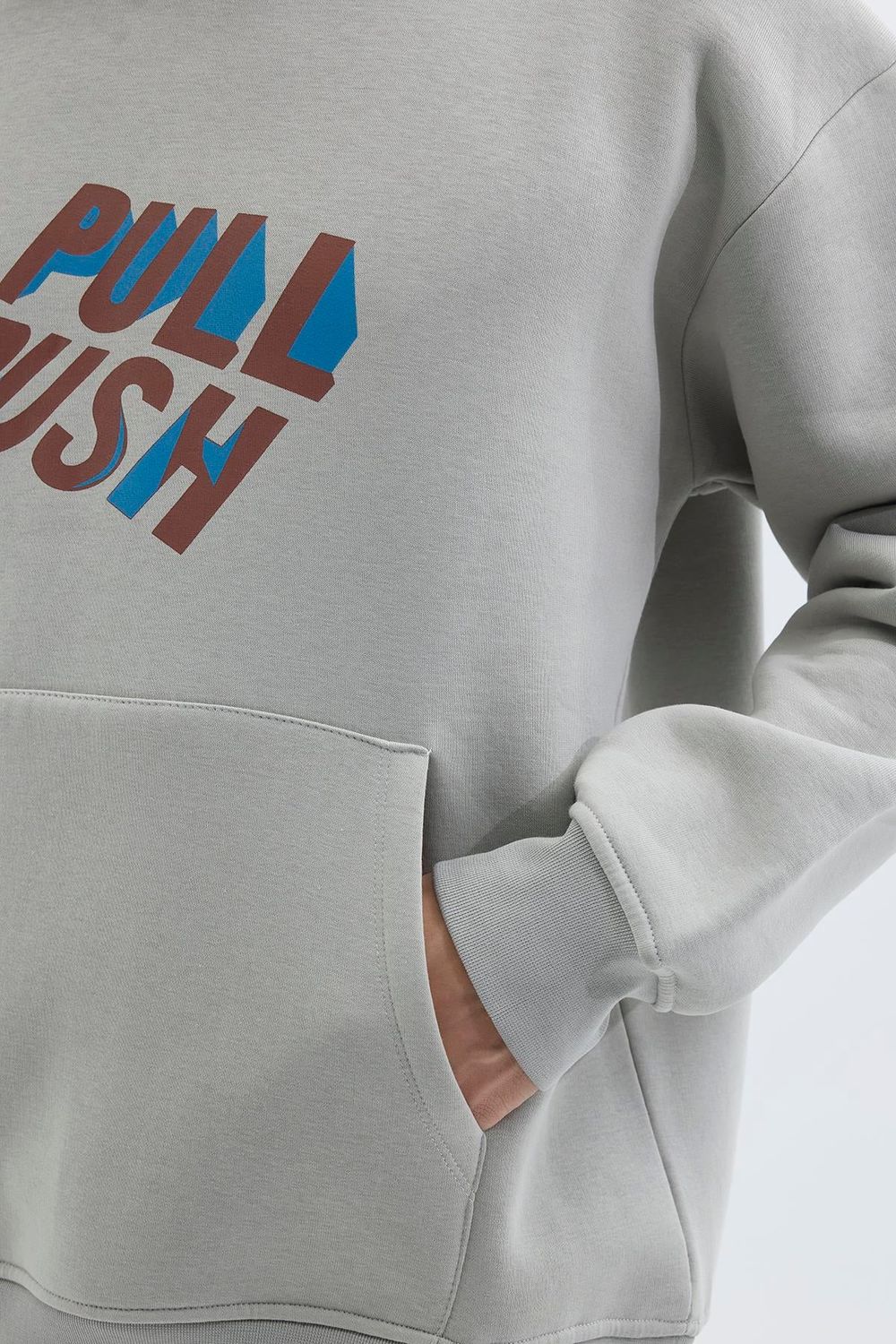 Unisex Oversize Geniş Kesim Pamuklu Yumuşak Dokulu İçi Polarlı Baskılı Taş Renk Kapüşonlu Sweatshirt