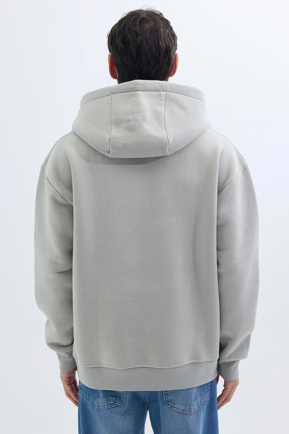 Unisex Oversize Geniş Kesim Pamuklu Yumuşak Dokulu İçi Polarlı Baskılı Taş Renk Kapüşonlu Sweatshirt