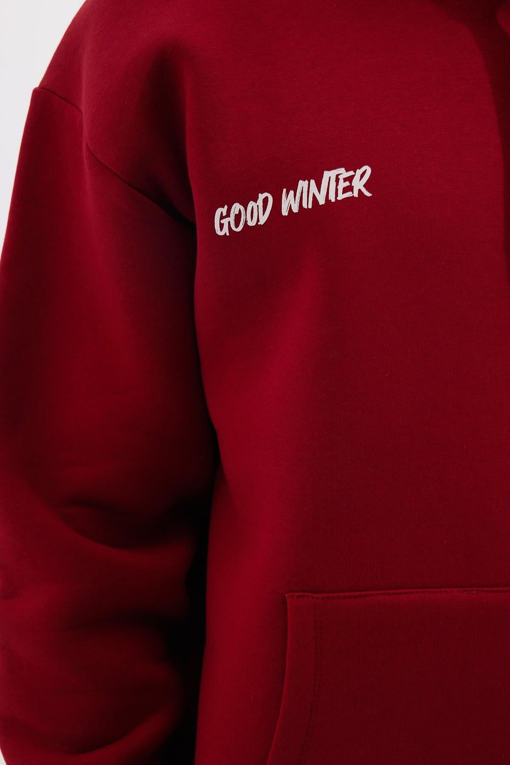 Unisex Oversize Geniş Kesim Pamuklu Yumuşak Dokulu İçi Polarlı Baskılı Bordo Kapüşonlu Sweatshirt