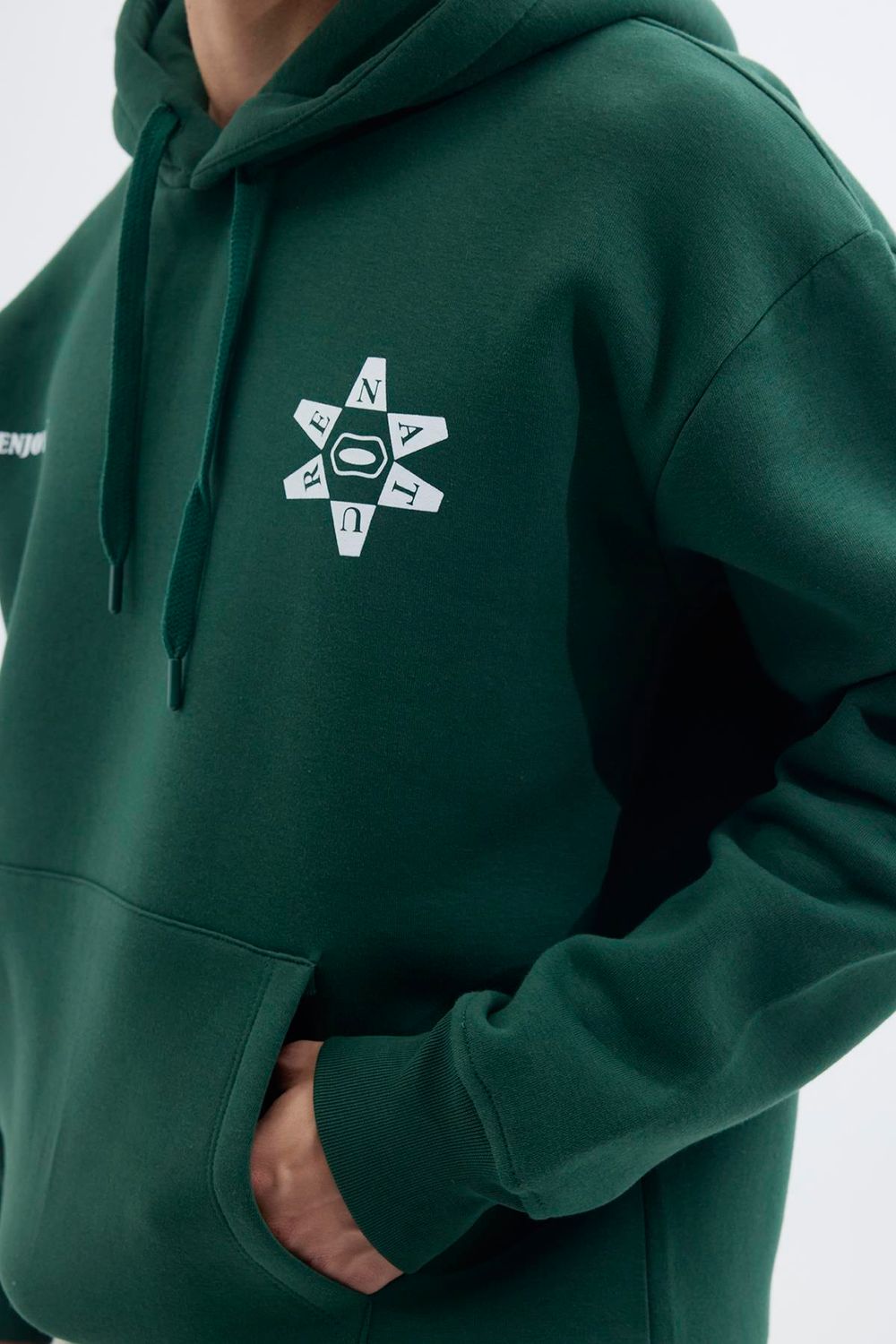 Unisex Oversize Geniş Kesim Pamuklu Yumuşak Dokulu İçi Polarlı Baskılı Yeşil Kapüşonlu Sweatshirt