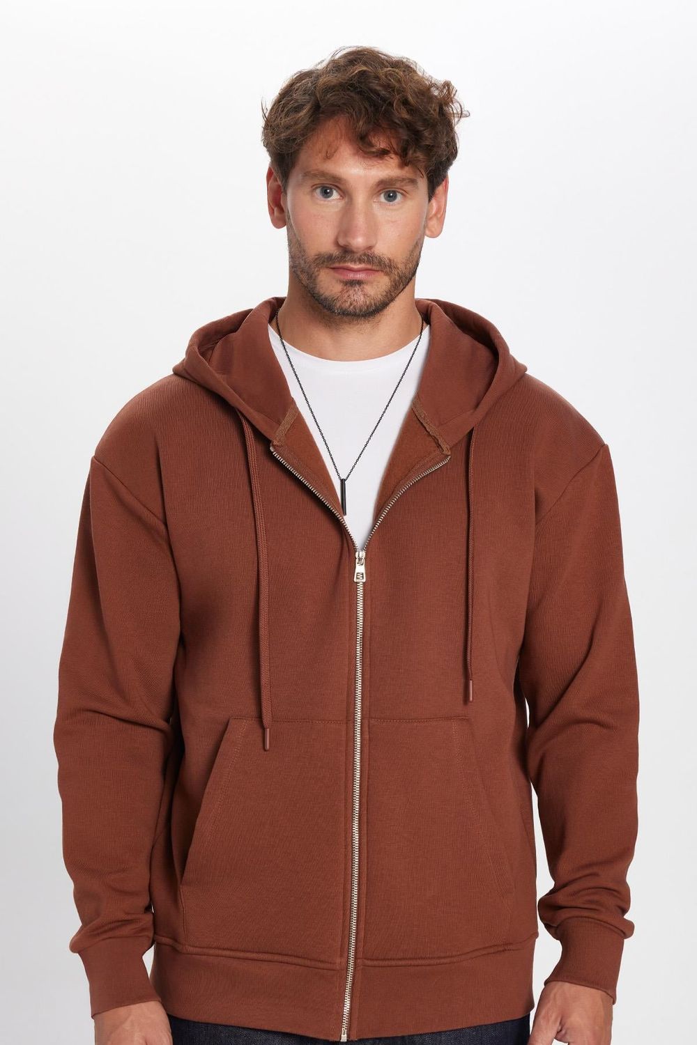 Unisex Relax Fit Rahat Kesim Pamuklu İçi Polarlı Çift Cepli Tam Fermuarlı Siyah Kapüşonlu Sweatshirt