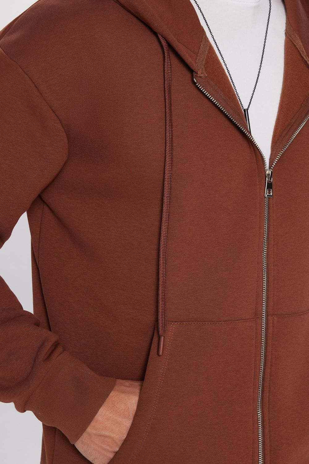 Unisex Relax Fit Rahat Kesim Pamuklu İçi Polarlı Çift Cepli Tam Fermuarlı Siyah Kapüşonlu Sweatshirt