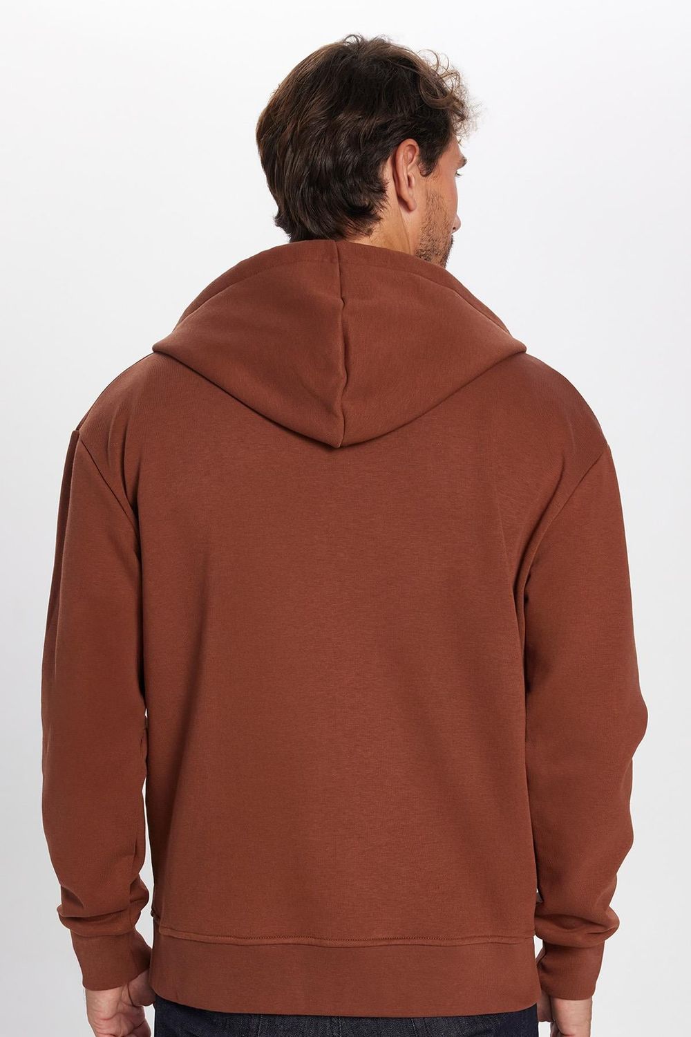 Unisex Relax Fit Rahat Kesim Pamuklu İçi Polarlı Çift Cepli Tam Fermuarlı Siyah Kapüşonlu Sweatshirt