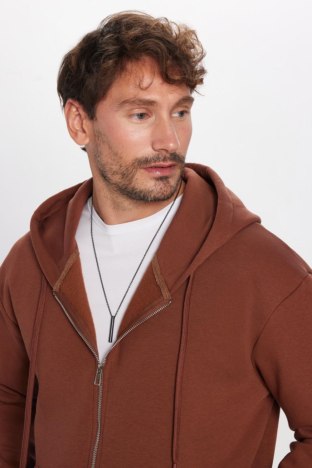 Unisex Relax Fit Rahat Kesim Pamuklu İçi Polarlı Çift Cepli Tam Fermuarlı Siyah Kapüşonlu Sweatshirt