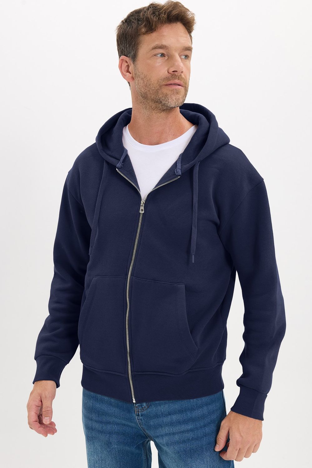 Unisex Relax Fit Rahat Kesim Pamuklu İçi Polarlı Çift Cepli Tam Fermuarlı Siyah Kapüşonlu Sweatshirt
