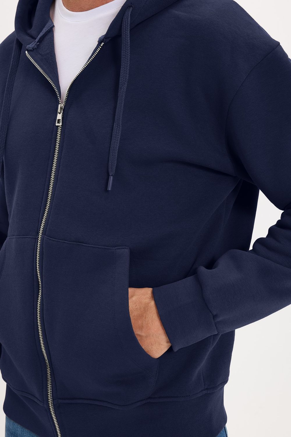 Unisex Relax Fit Rahat Kesim Pamuklu İçi Polarlı Çift Cepli Tam Fermuarlı Siyah Kapüşonlu Sweatshirt