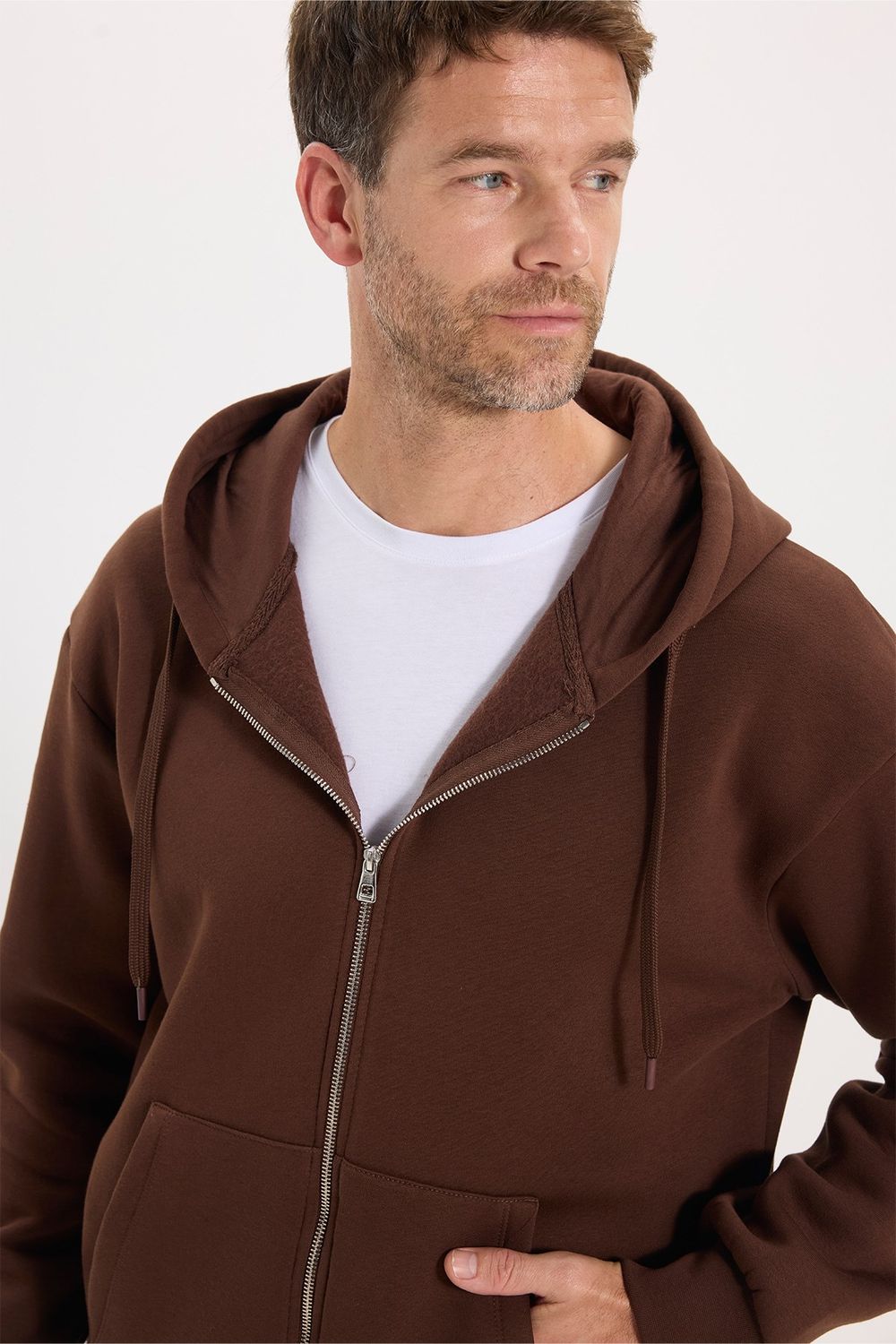 Unisex Relax Fit Rahat Kesim Pamuklu İçi Polarlı Çift Cepli Tam Fermuarlı Siyah Kapüşonlu Sweatshirt