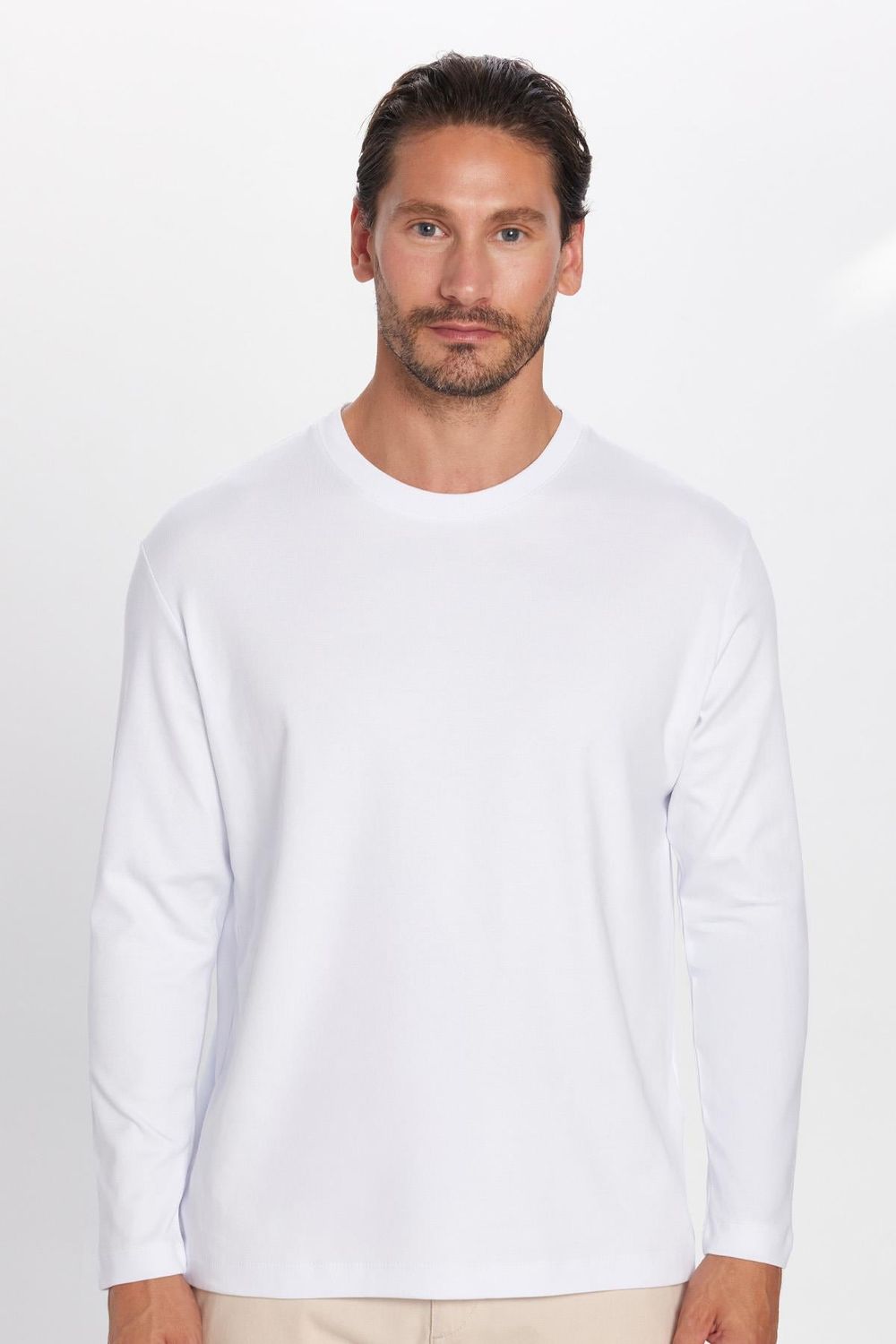 Unisex Relax Fit Rahat Kesim %100 Pamuk Bisiklet Yaka Beyaz Sweatshirt