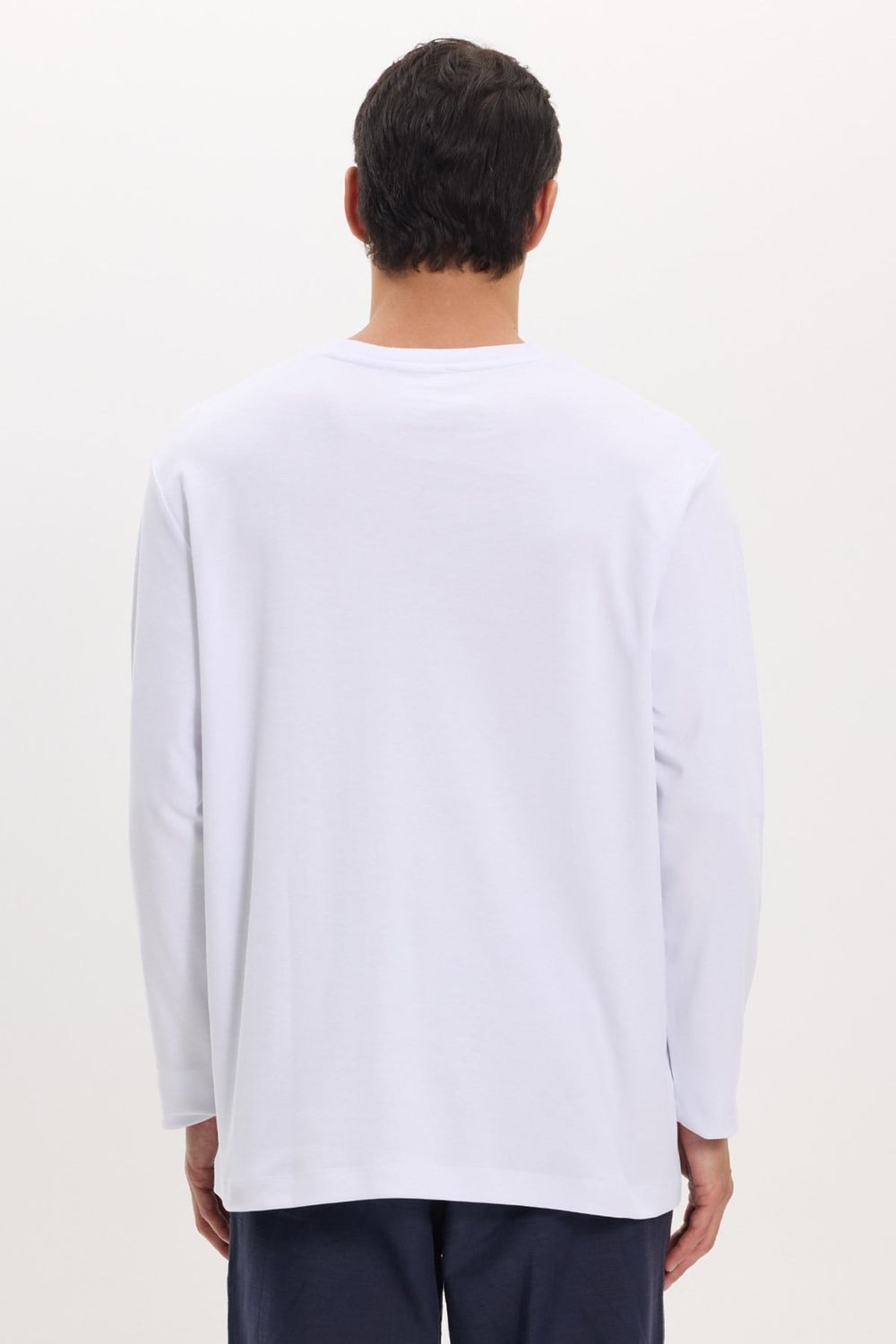 Unisex Relax Fit Rahat Kesim %100 Pamuk Uzun Kollu Bisiklet Yaka Beyaz Basic Tişört