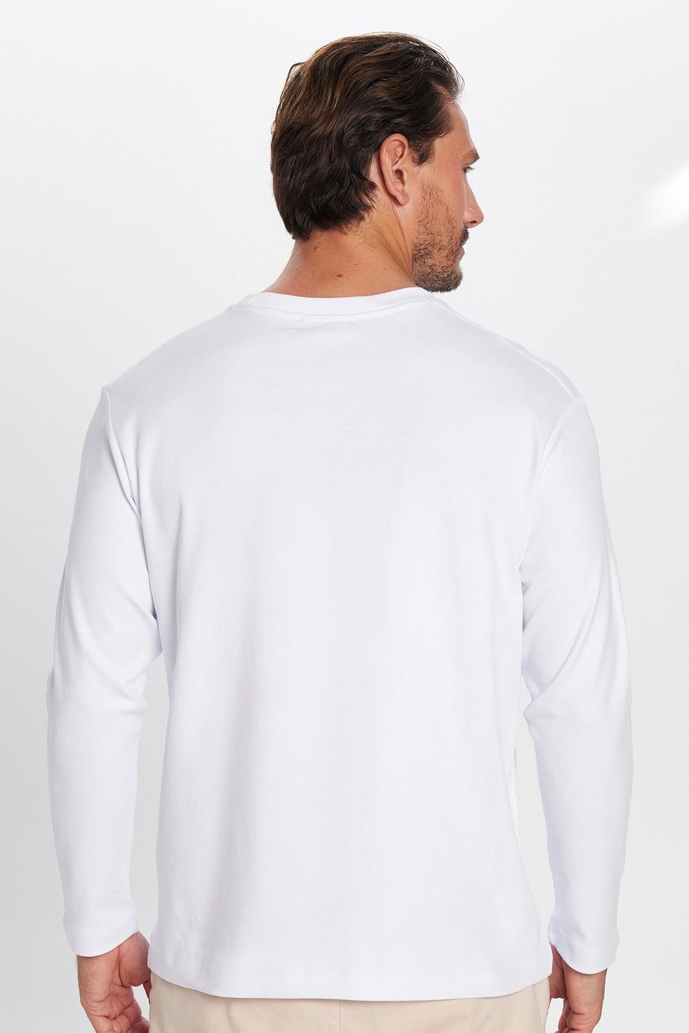 Unisex Relax Fit Rahat Kesim %100 Pamuk Bisiklet Yaka Beyaz Sweatshirt