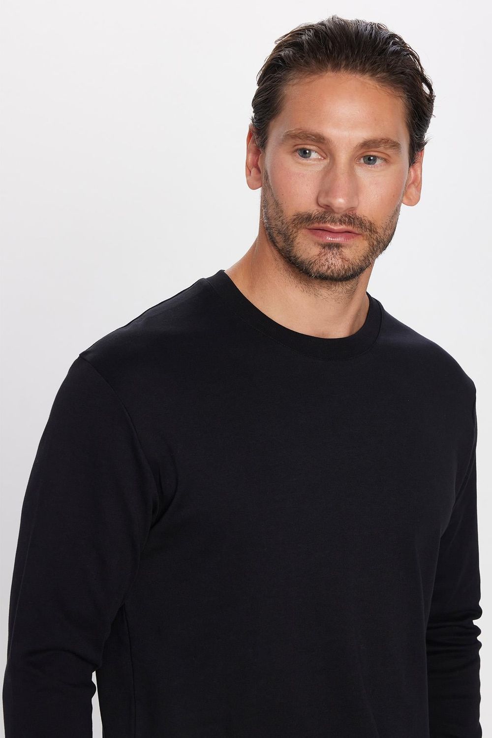 Unisex Relax Fit Rahat Kesim %100 Pamuk Bisiklet Yaka Siyah Sweatshirt