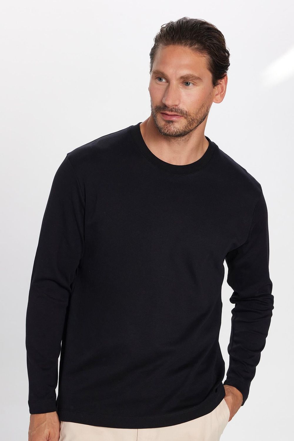 Unisex Relax Fit Rahat Kesim %100 Pamuk Bisiklet Yaka Siyah Sweatshirt