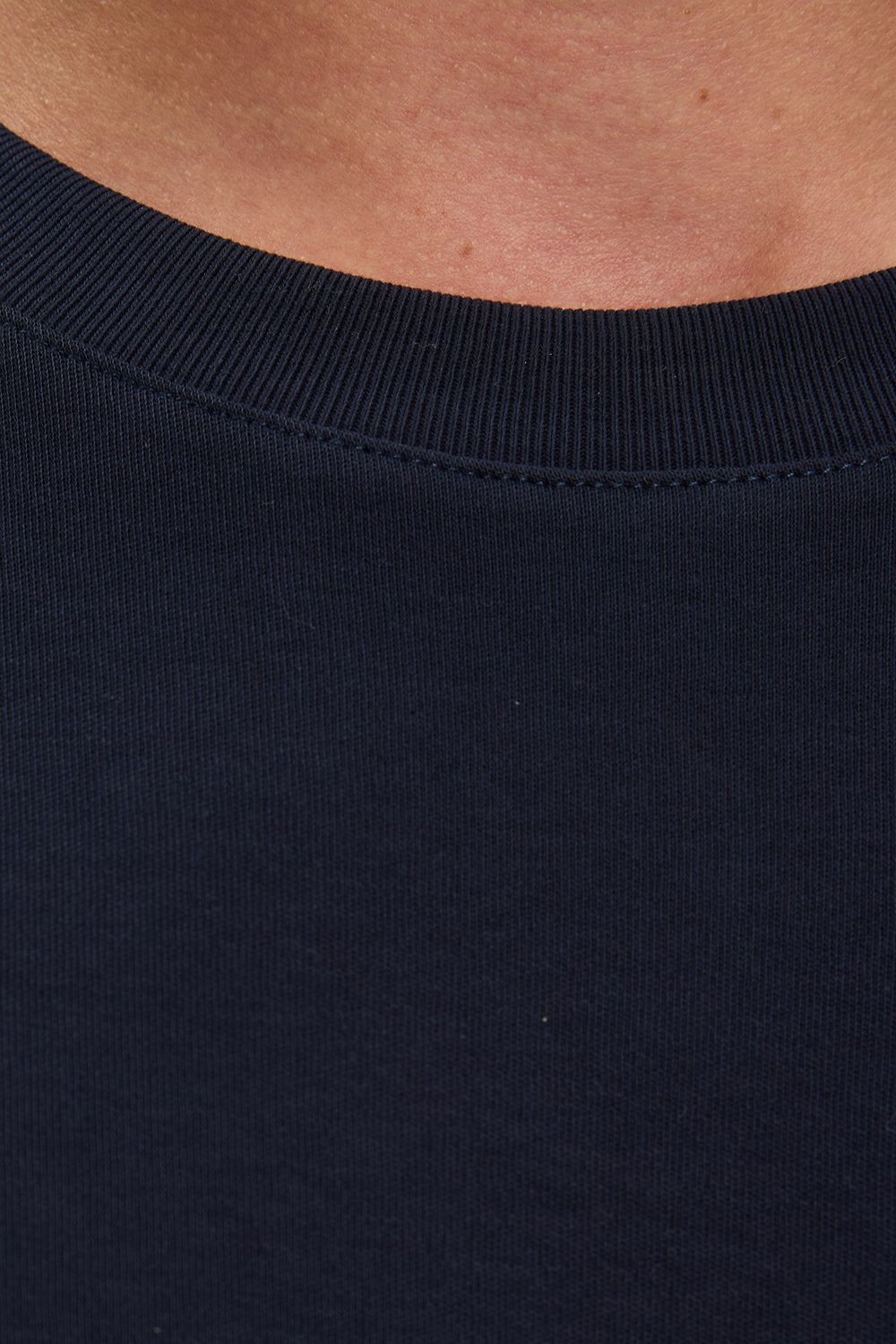 Unisex Relax Fit Rahat Kesim %100 Pamuk Uzun Kollu Bisiklet Yaka Lacivert Basic Tişört