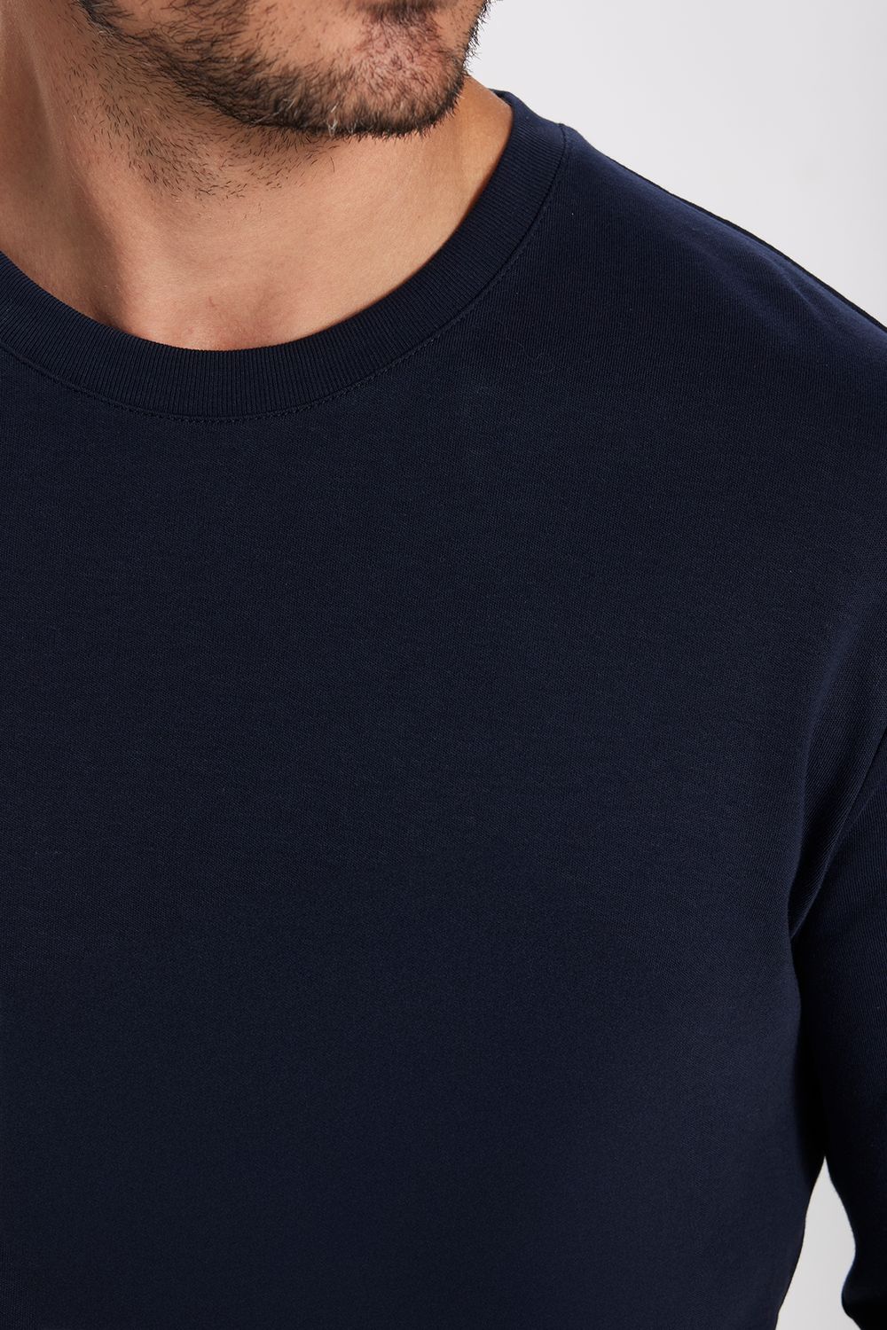Unisex Relax Fit Rahat Kesim %100 Pamuk Bisiklet Yaka Lacivert Sweatshirt