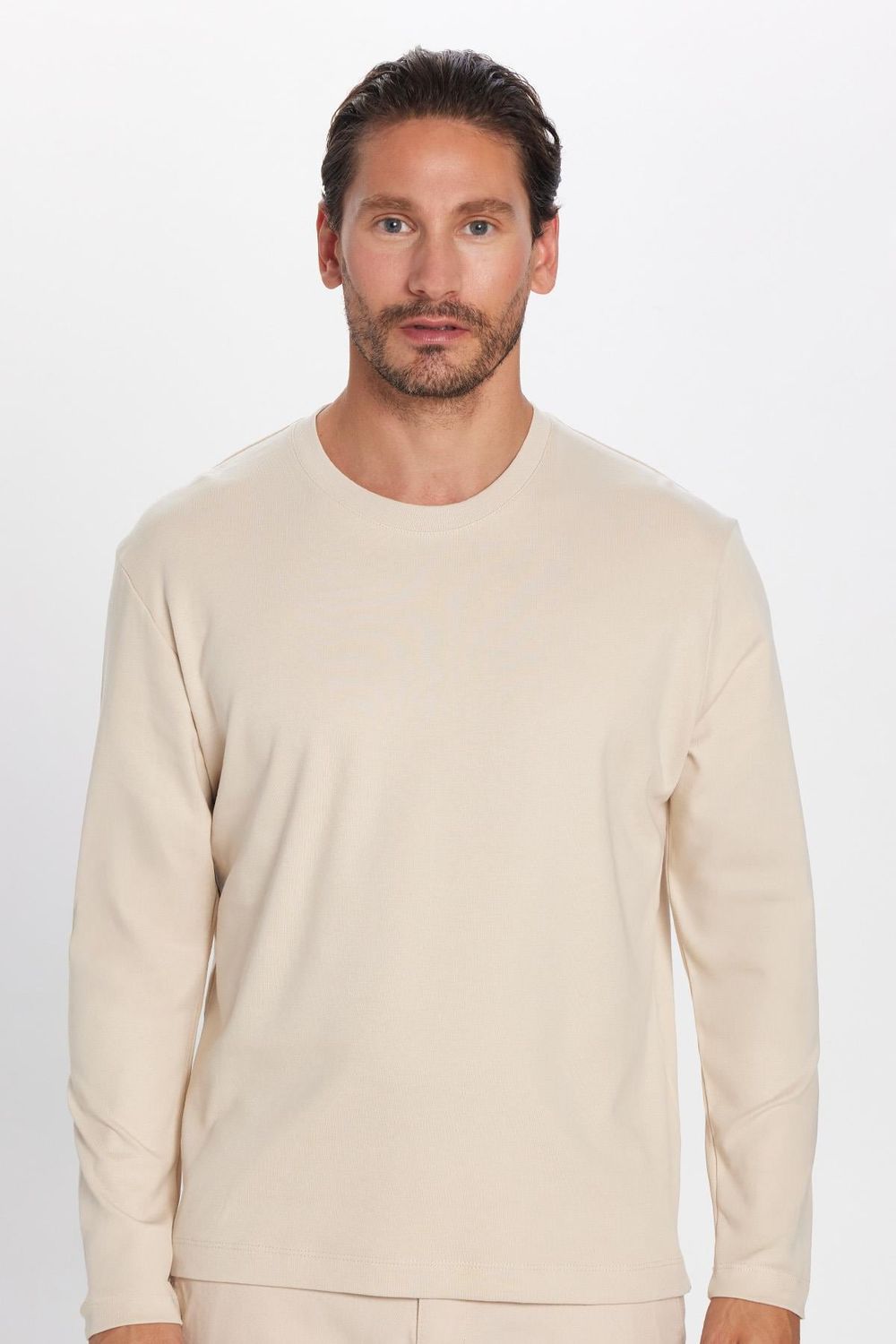 Unisex Relax Fit Rahat Kesim %100 Pamuk Bisiklet Yaka Bej Sweatshirt