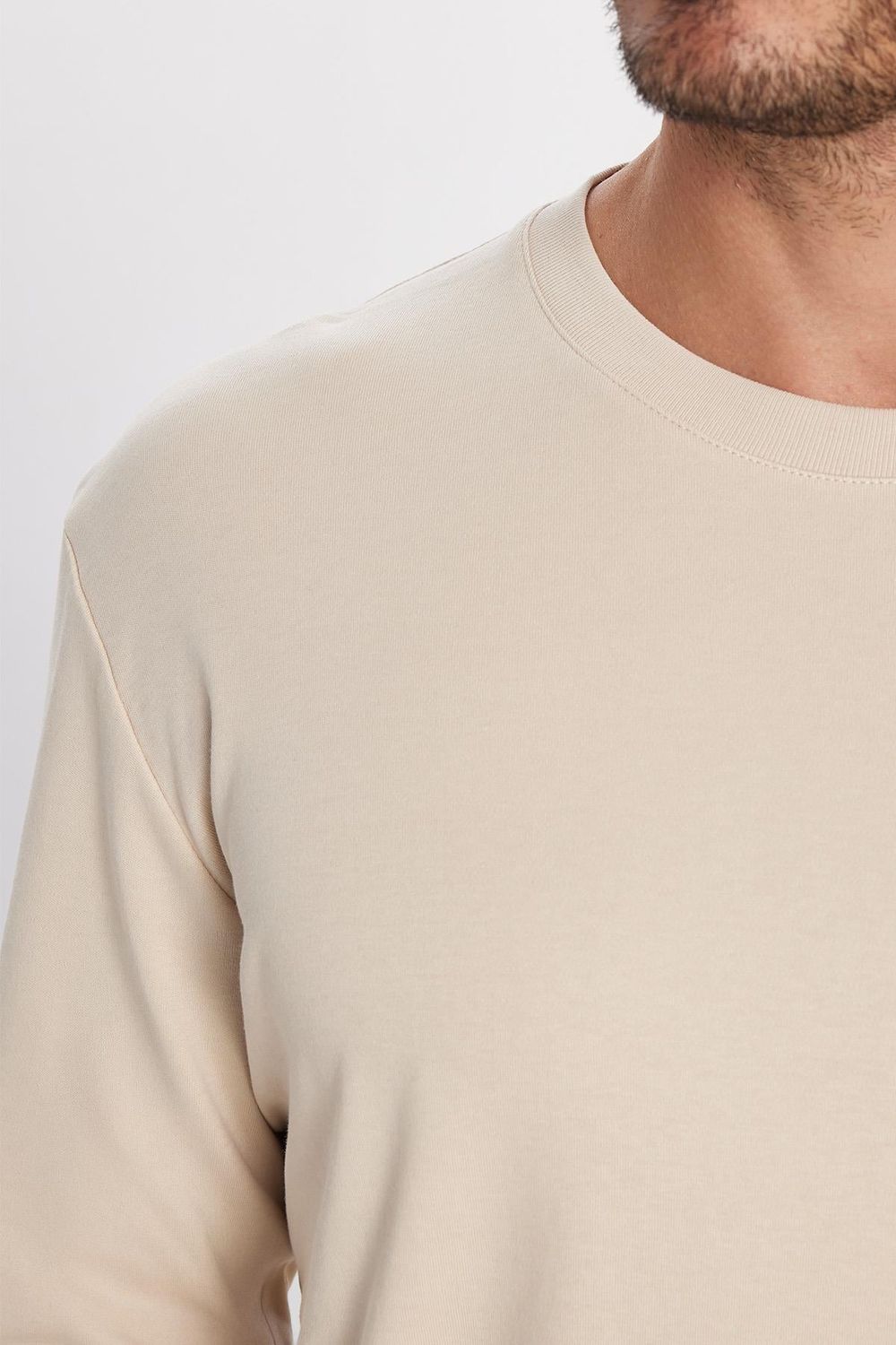 Unisex Relax Fit Rahat Kesim %100 Pamuk Bisiklet Yaka Bej Sweatshirt