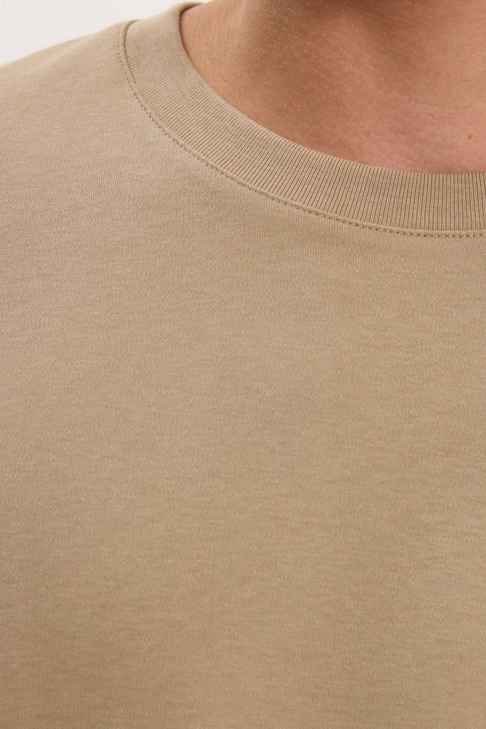 Unisex Relax Fit Rahat Kesim %100 Pamuk Uzun Kollu Bisiklet Yaka Bej Basic Tişört