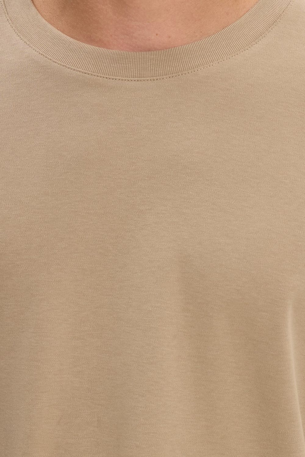 Unisex Relax Fit Rahat Kesim %100 Pamuk Uzun Kollu Bisiklet Yaka Bej Basic Tişört