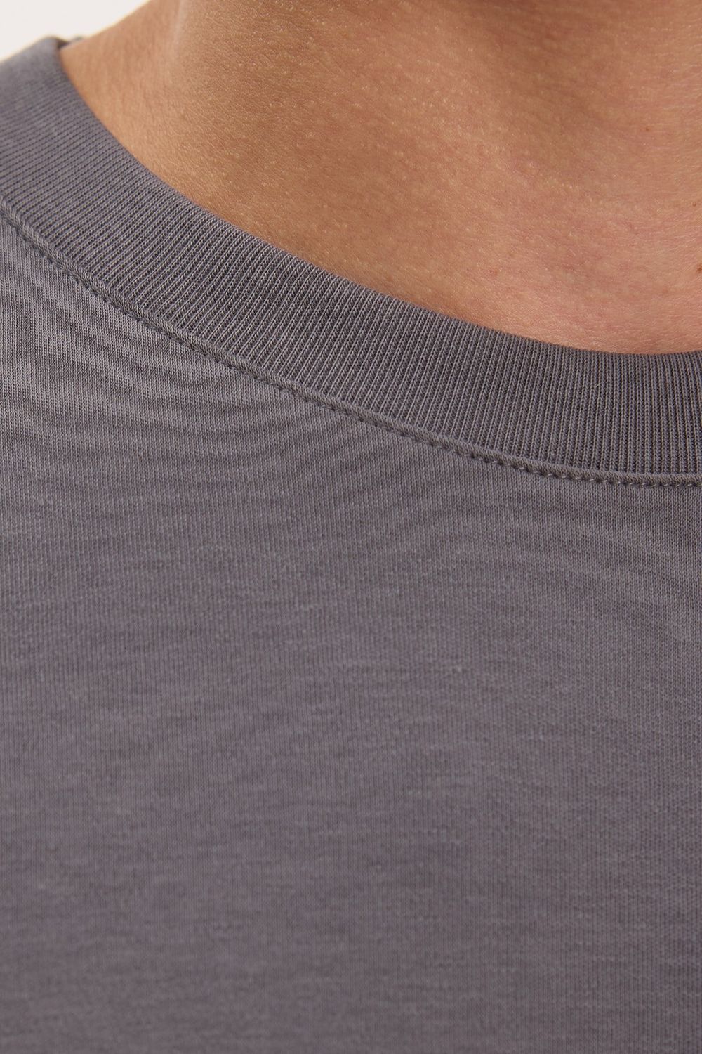Unisex Relax Fit Rahat Kesim %100 Pamuk Uzun Kollu Bisiklet Yaka Koyu Gri Basic Tişört