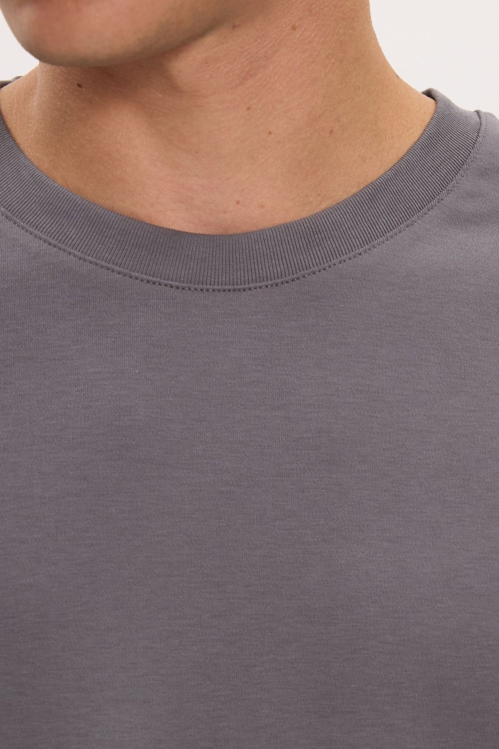 Unisex Relax Fit Rahat Kesim %100 Pamuk Uzun Kollu Bisiklet Yaka Koyu Gri Basic Tişört