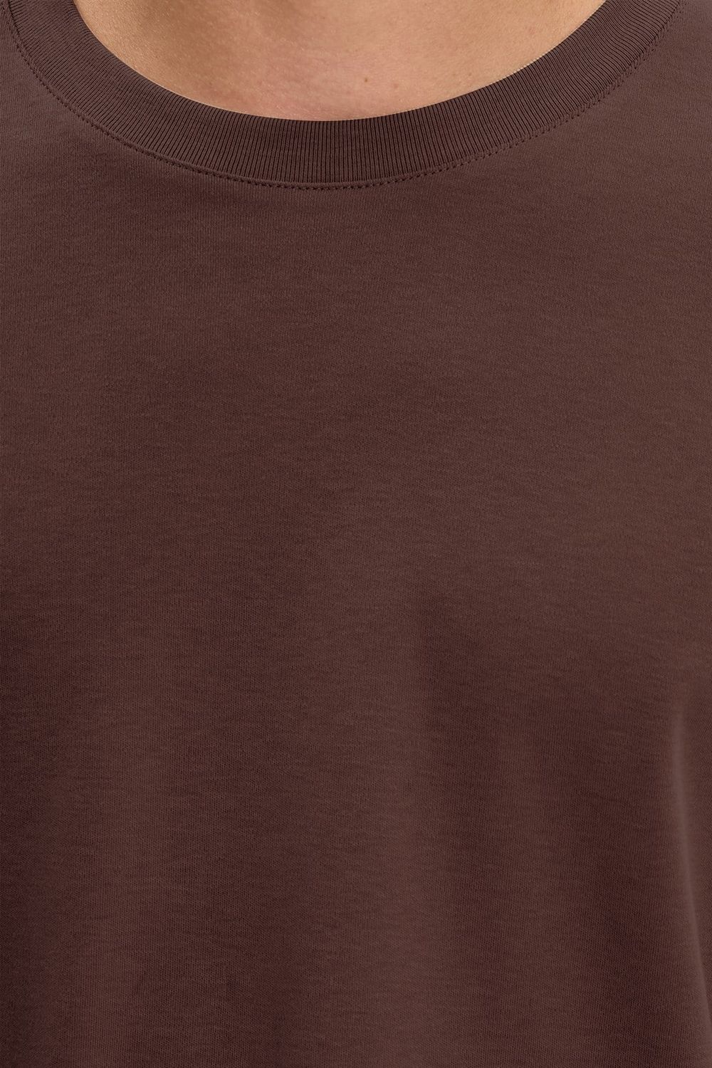 Unisex Relax Fit Rahat Kesim %100 Pamuk Uzun Kollu Bisiklet Yaka Kahverengi Basic Tişört